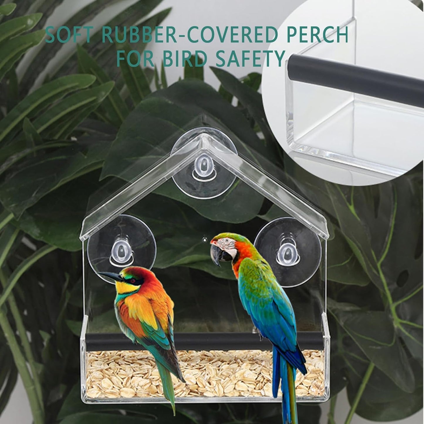 Window Bird Feeder with Strong Suction Cups & Fixed Seed Tray, Transparent Acrylic Birdfeeder for Outdoor (Balcony/Patio), for Wild & Pet Bird Watching Lovers (Small House)