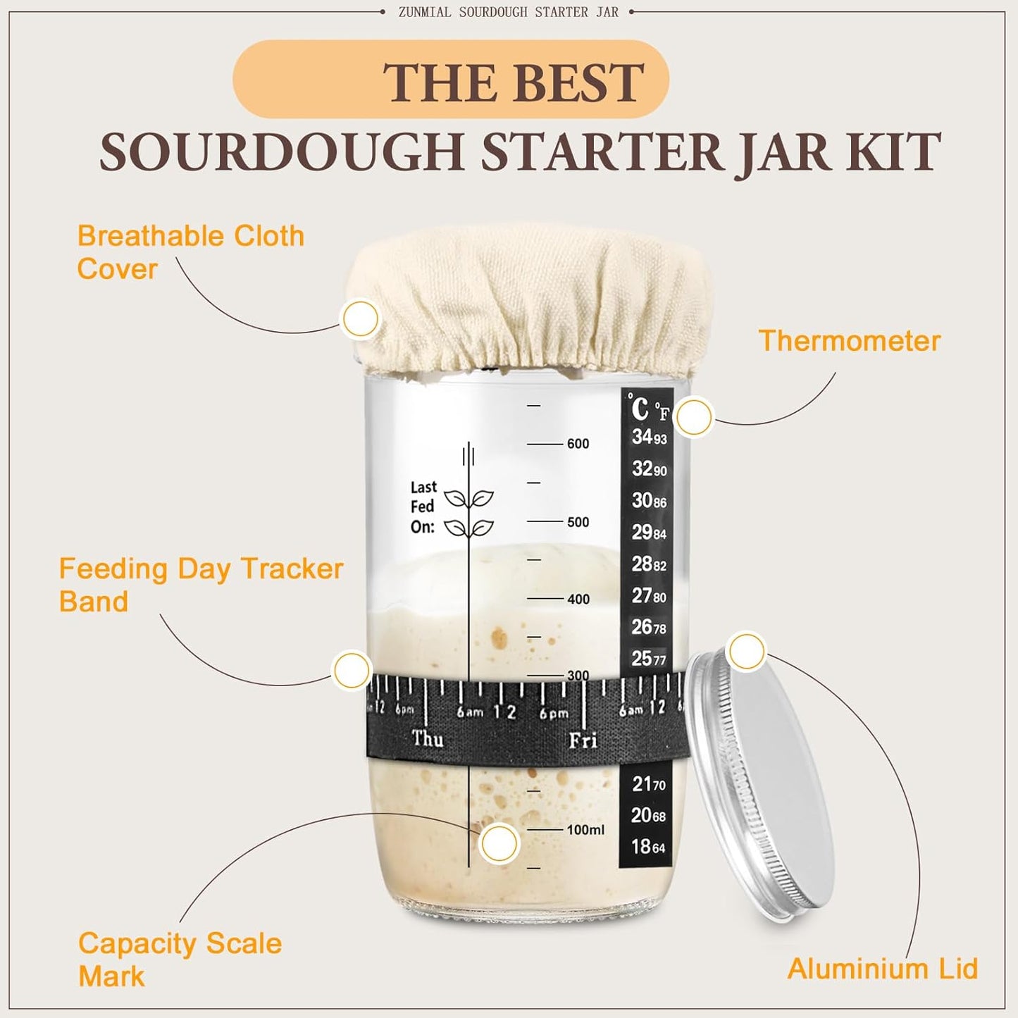 Sourdough Starter Jar, Sourdough Starter Kit with Date Marked Feeding 