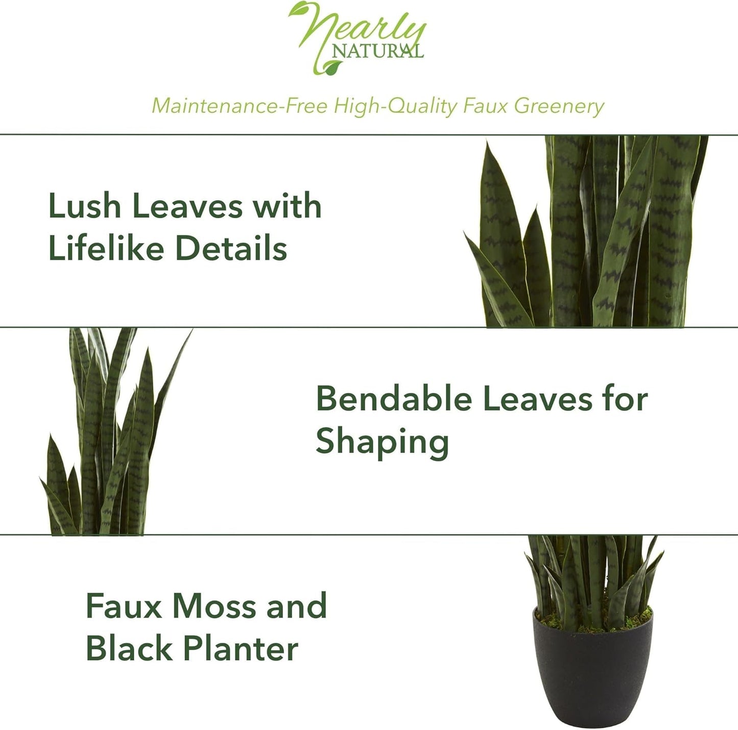 Nearly Natural 46in Artificial Snake Plant, Sansevieria Faux Greenery for Indoor Home Office Decor