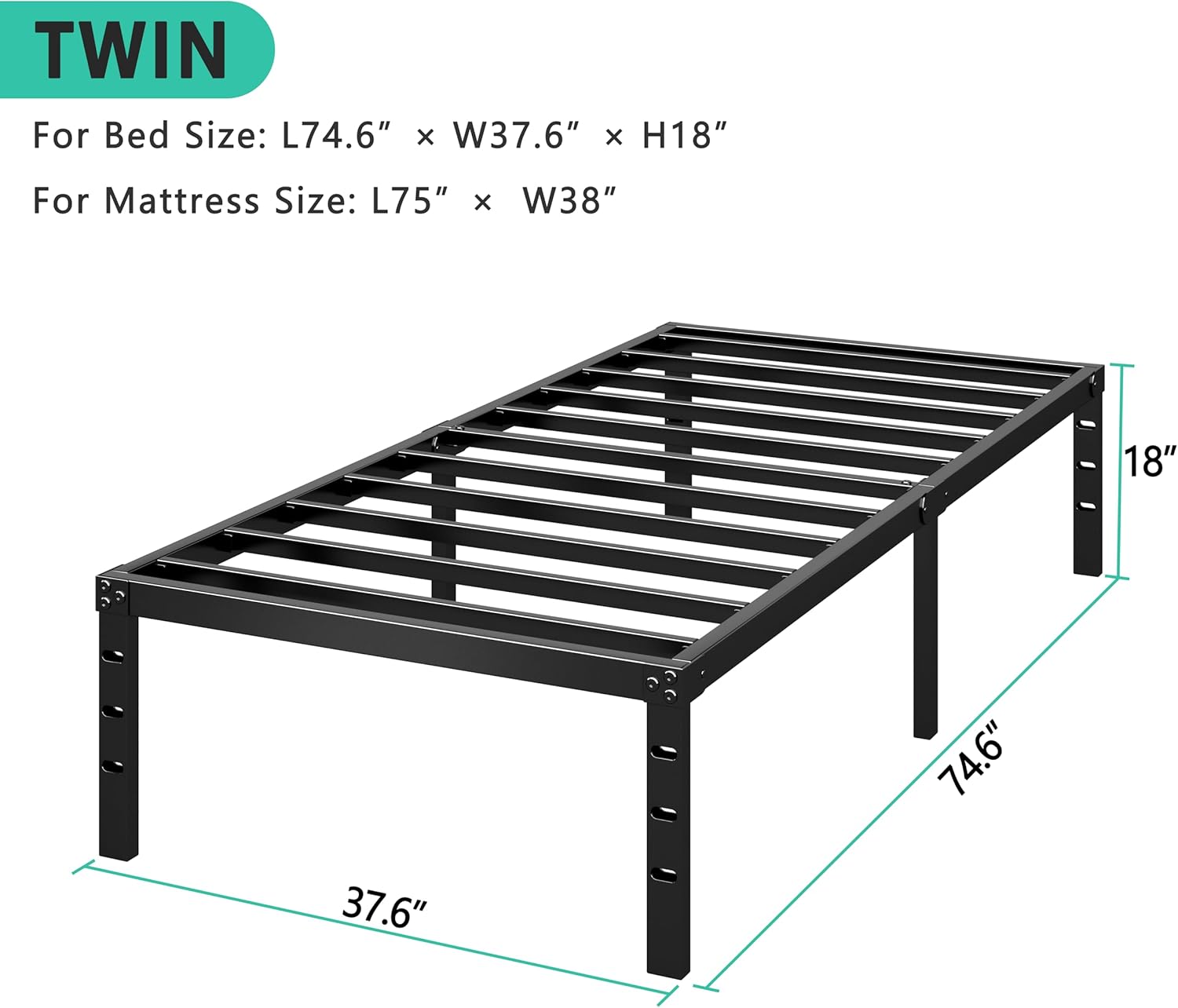 Metal Platform Bed Frame 14 Inch Tall,No Box Spring Needed,Twin Size B