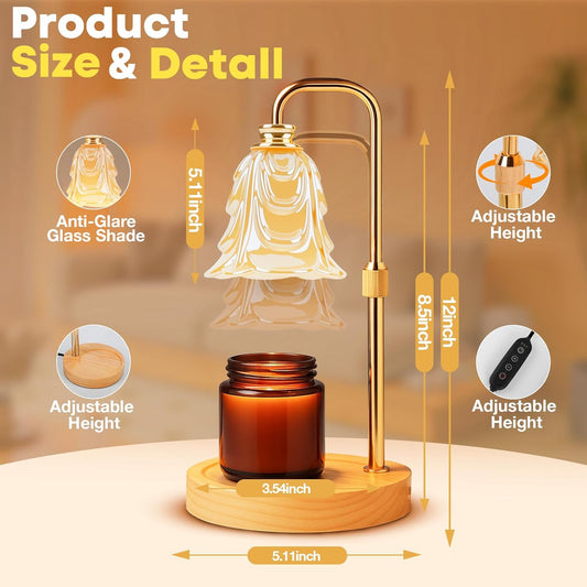 Candle Warmer Lamp with Timer and Dimmer, Electric Wax Warmers for Scented Candles with 5 Brightness Settings, Anti-Glare Lamp with Adjustable Height, Home Decor, Gift for Birthday, Valentines