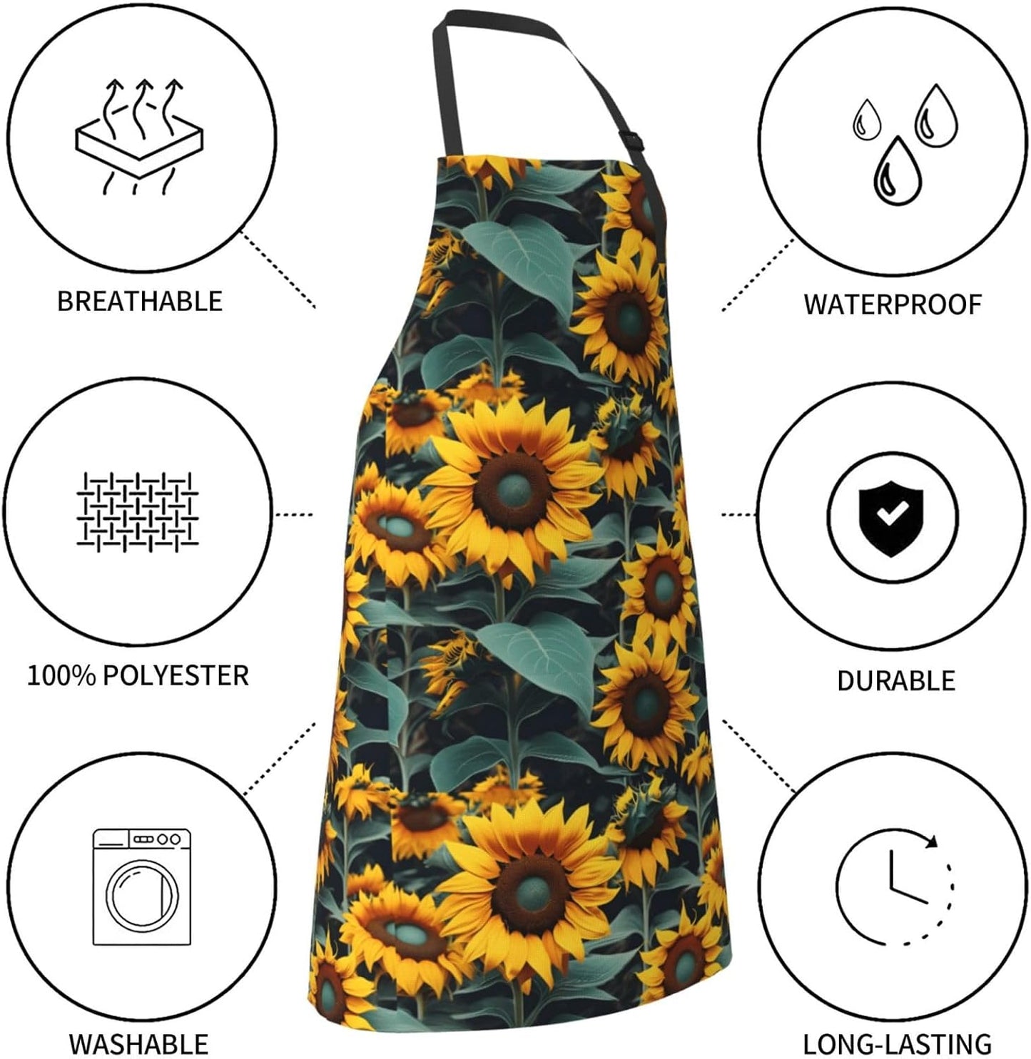 YANYU Wild Flower Sunflowers Print 28x33 In Kitchen Apron Stylish Chef Apron with Pockets for Cooking Baking Painting