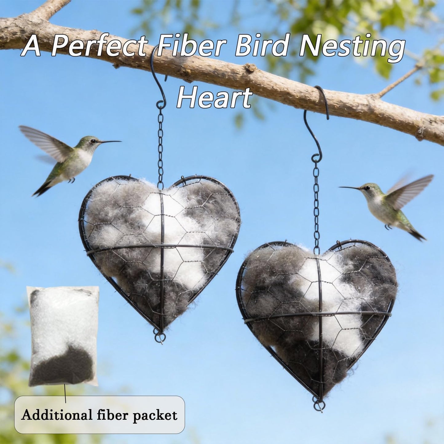 WesGen Handmade Bird Nesting Heart Refillable, 4 Bags Natural Bird Nes