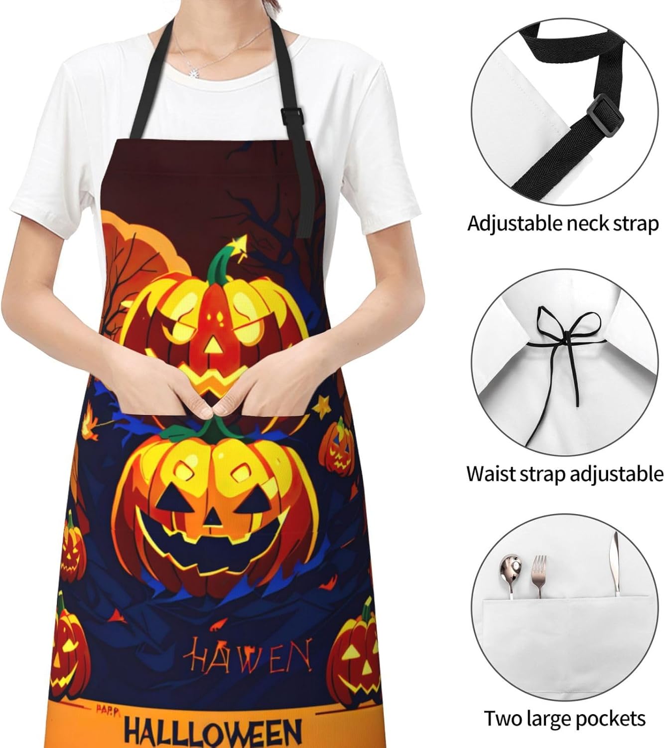 Halloween Pumpkin print Waterproof chef's apron with pocket apron for kitchen cooking baking barbecue and gardening