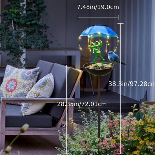 Bird Feeder, Solar Decorative Stake, Frog Design Bird Feeder for Garde