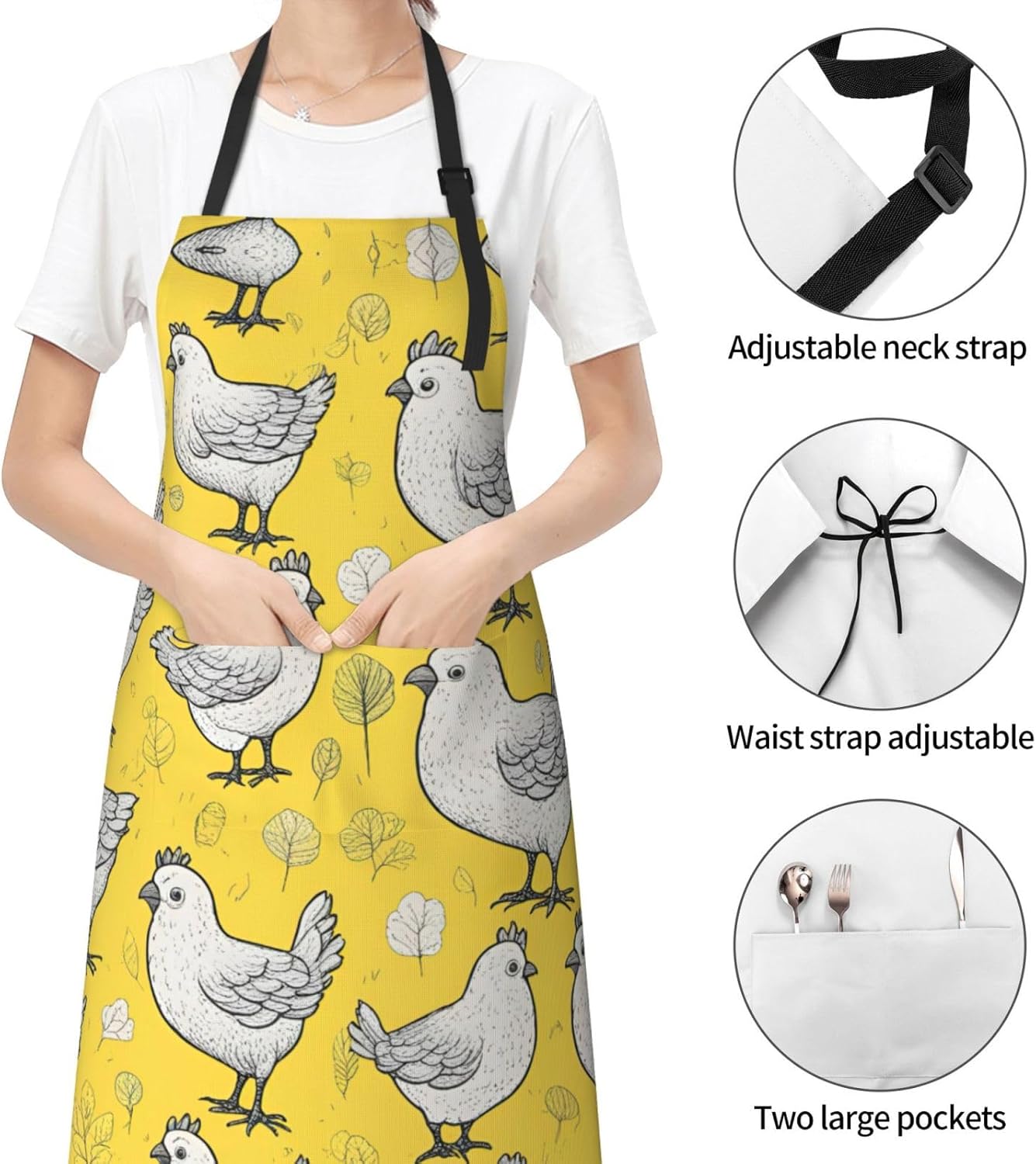 YELLOW chicken print Waterproof chef's apron with pocket apron for kitchen cooking baking barbecue and gardening