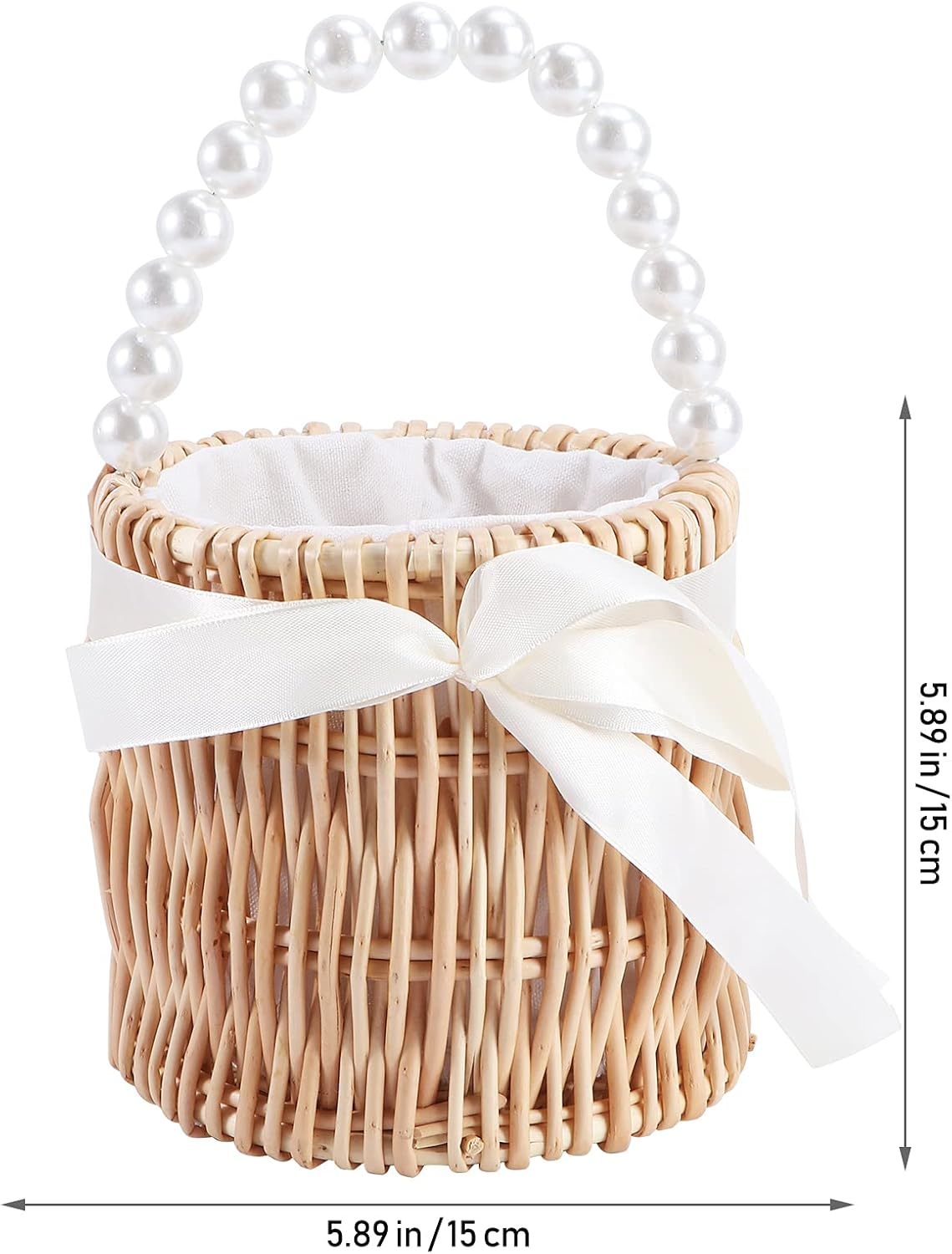 Wicker Flower Basket Rattan Flower Girl Basket Straw Basket Picnic Basket Purse Wedding Flower Girl Baskets with Pearl Handle Small Basket with Handle for Candy Garden Home