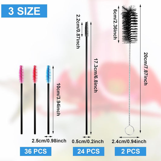 62 Pcs 3 Size Hummingbird Feeder Cleaning Brushes, Nylon Small Clean Brushes Tiny Brush for Cleaning Small Parts Tubes Jars Cup (Blue Red Rose Red Black)