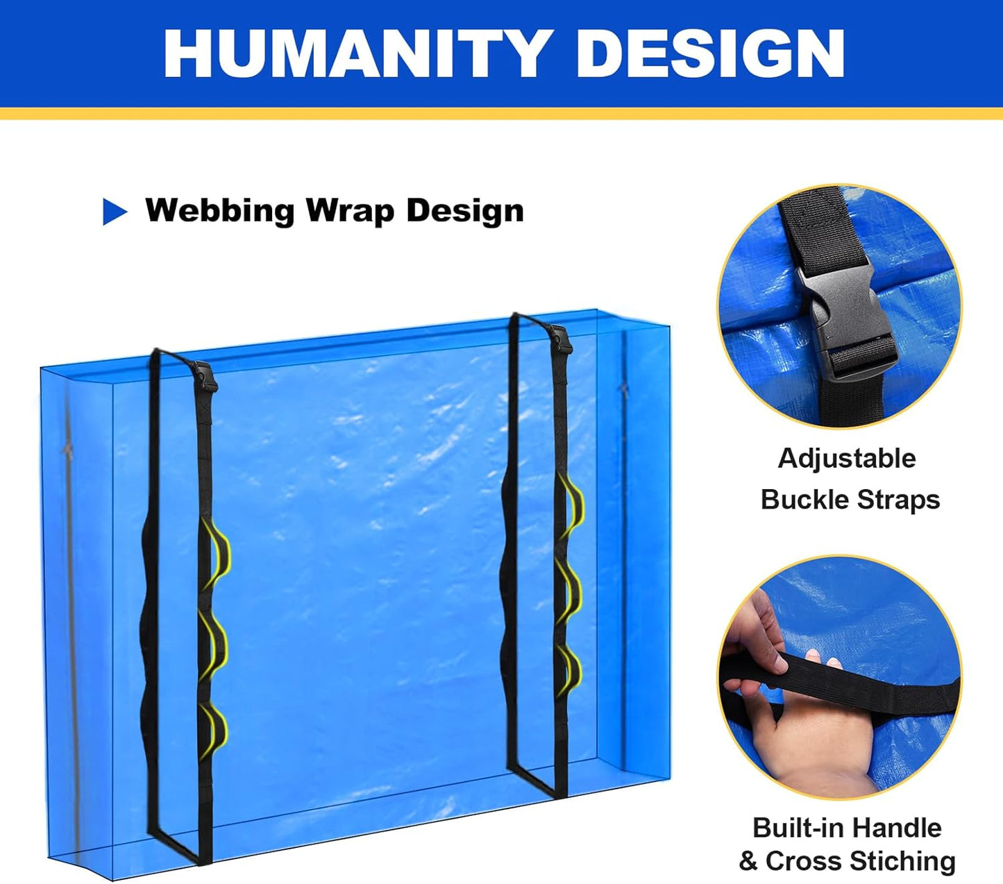 TICONN Mattress Bags for Moving, Heavy Duty King Mattress Cover Storage Bag with Full-Around Handle and Adjustable Buckles (Blue, King)