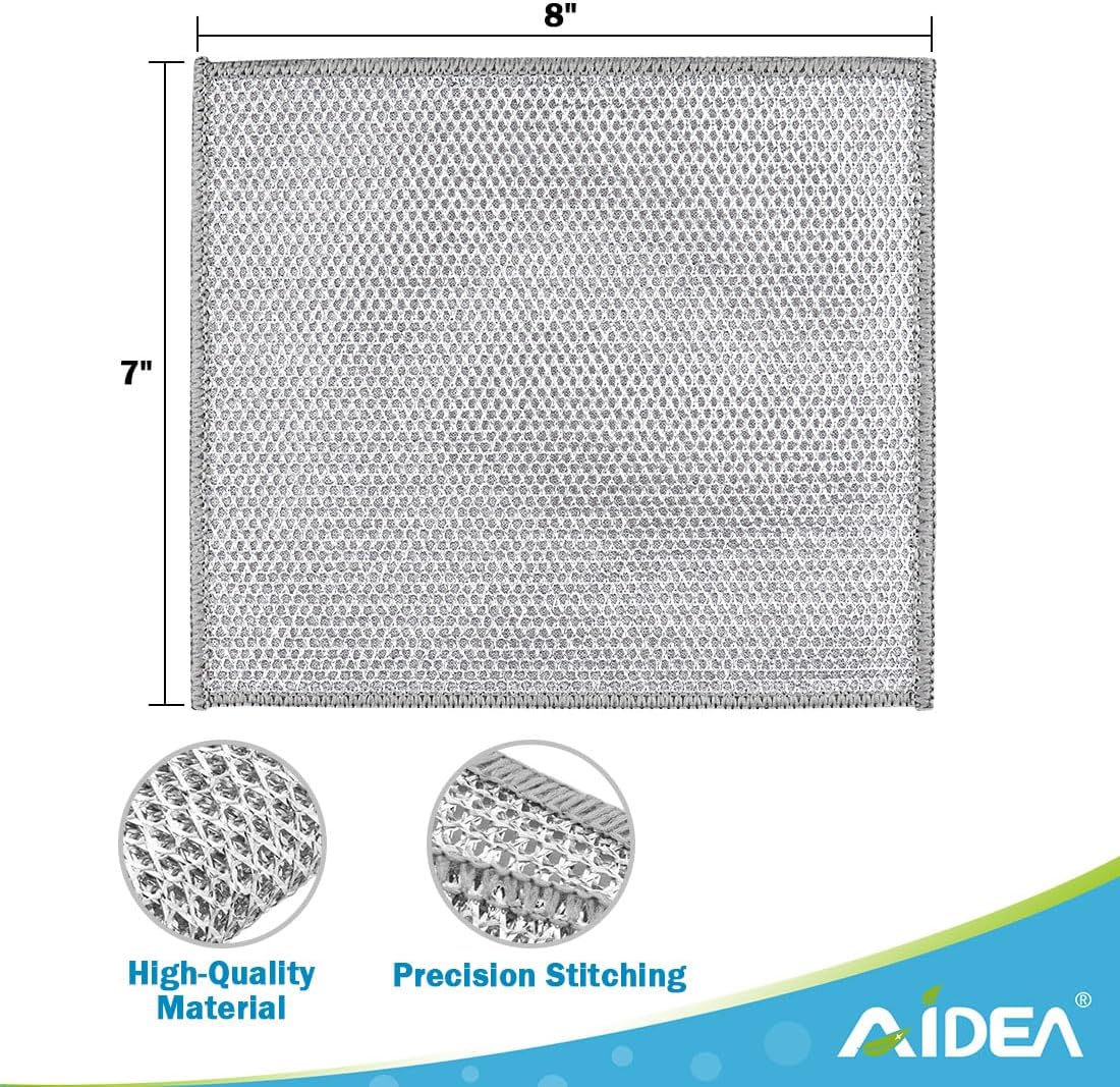 AIDEA Non Scratch Wire Dishcloth 24PK, Wire Dishwashing Rag for Wet and Dry, Dish Cloths for Washing Dishes, Cleaning Pads Steel Scrubber for Cookware, Sinks, Dishes, Stove Tops, 7"×8"