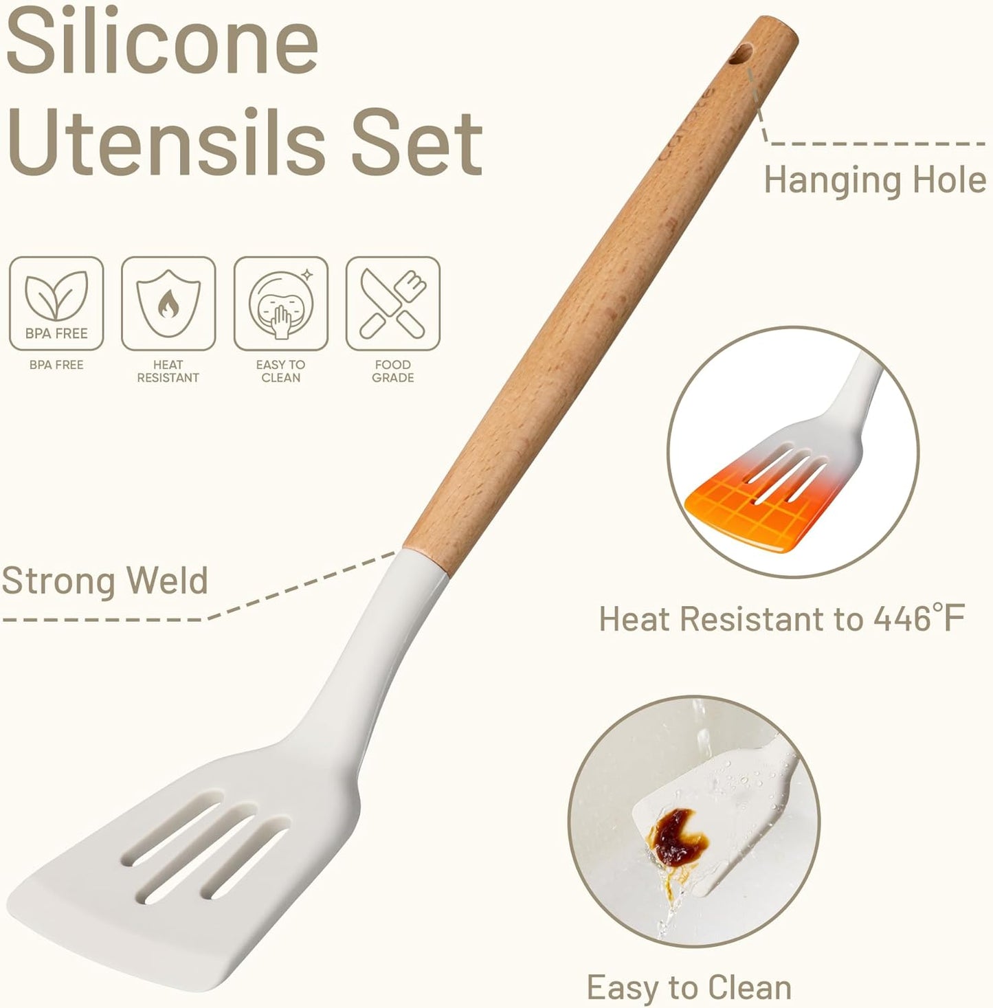 CAROTE Silicone Cooking Utensils Set, Kitchen Utensils Set 10 Pcs for 