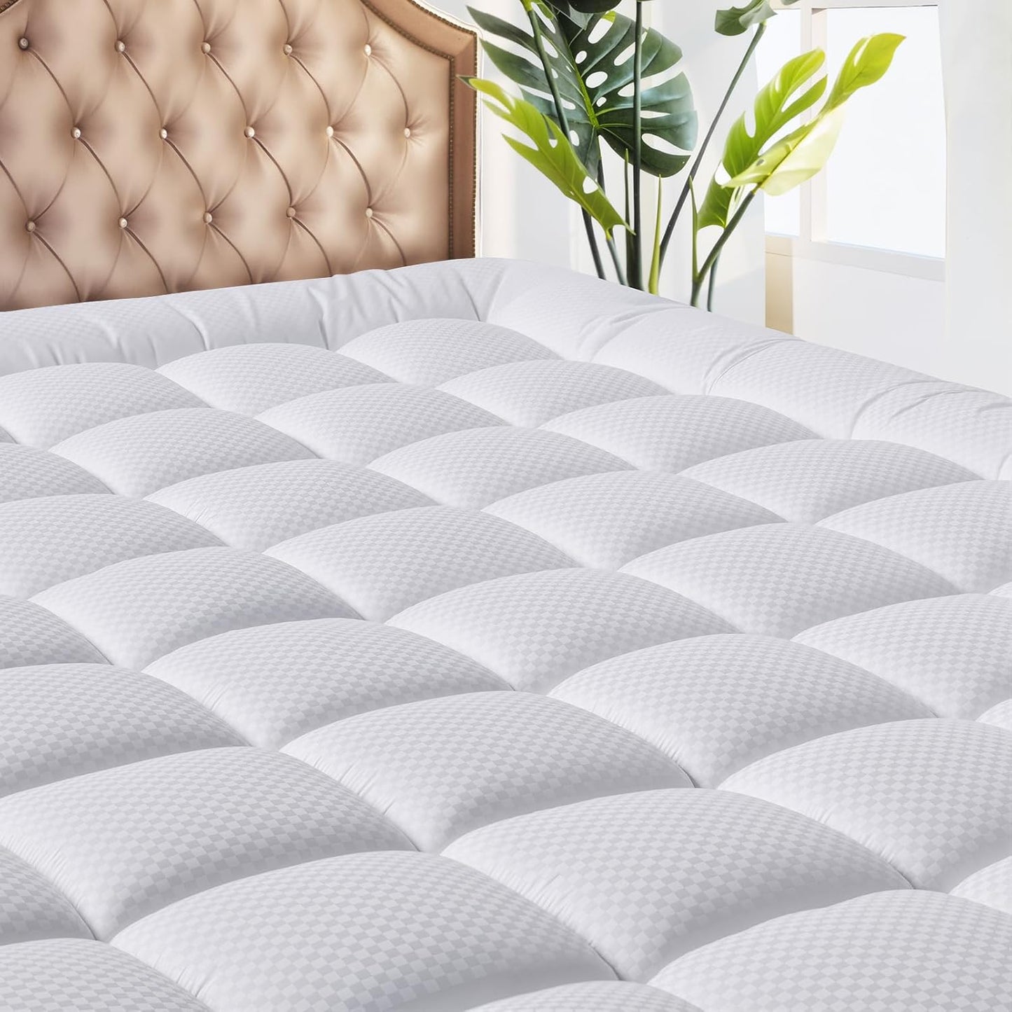 MATBEBY King Size Mattress Pad - Cooling Breathable Mattress Topper, Quilted Fitted Mattress Protector, Pillow Top Mattress Cover with 8-21" Deep Pocket, Soft, Machine Washable, White, 78x80 Inches