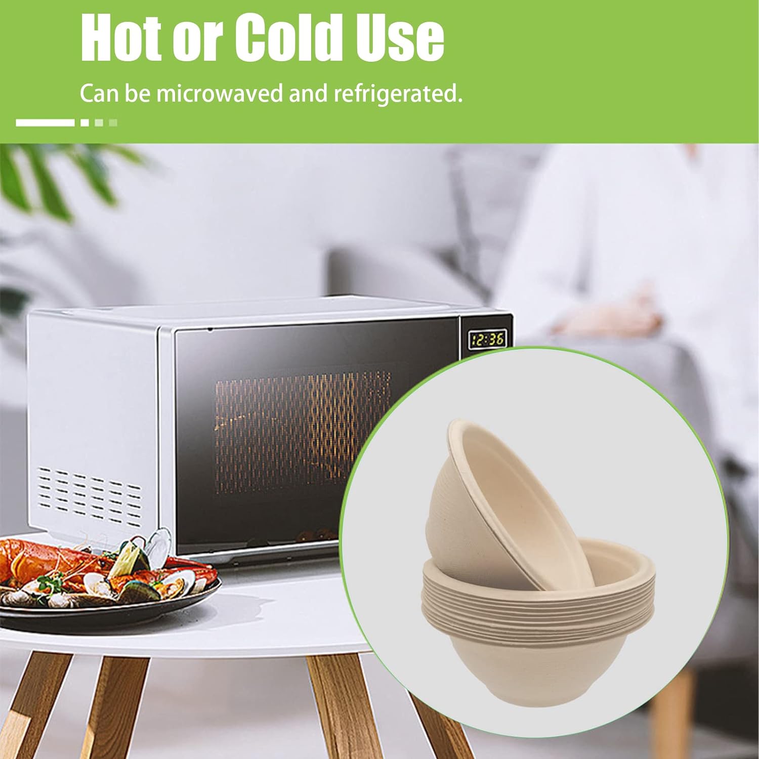 100 Pack 8oz Compostable Paper Bowls,Heavy-Duty Disposable Natural Bag
