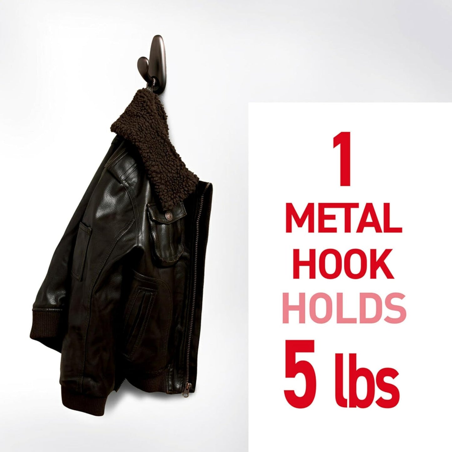 Command 5 lb Large Brushed Nickel Metal Hooks, 2 Coat Hooks and 4 Strips, Damage-Free Hanging with Adhesive, Great for Hanging Home and Room Decor