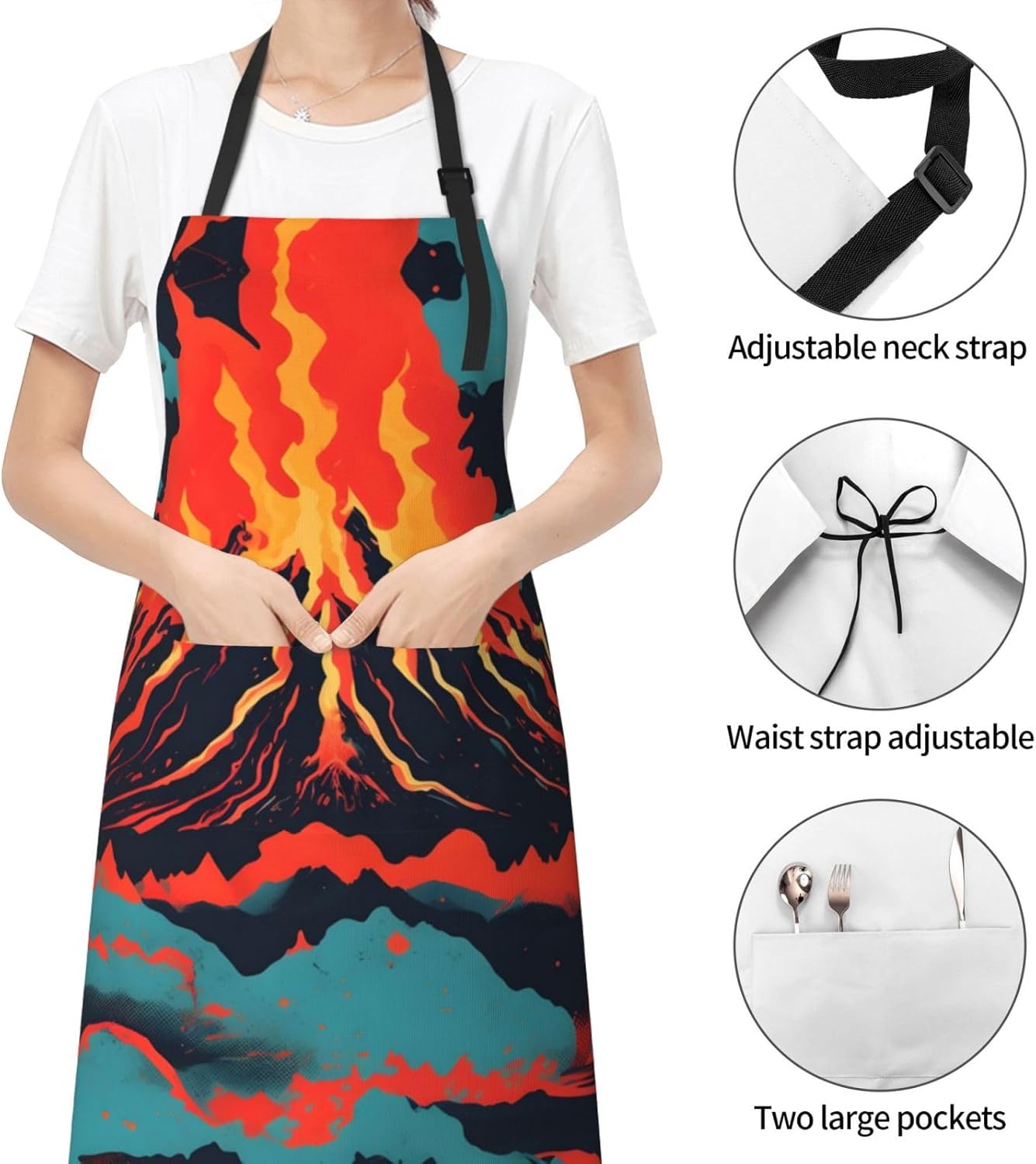Volcano print Waterproof apron with pocket adjustable cooking apron for adult kitchen bibs to bake