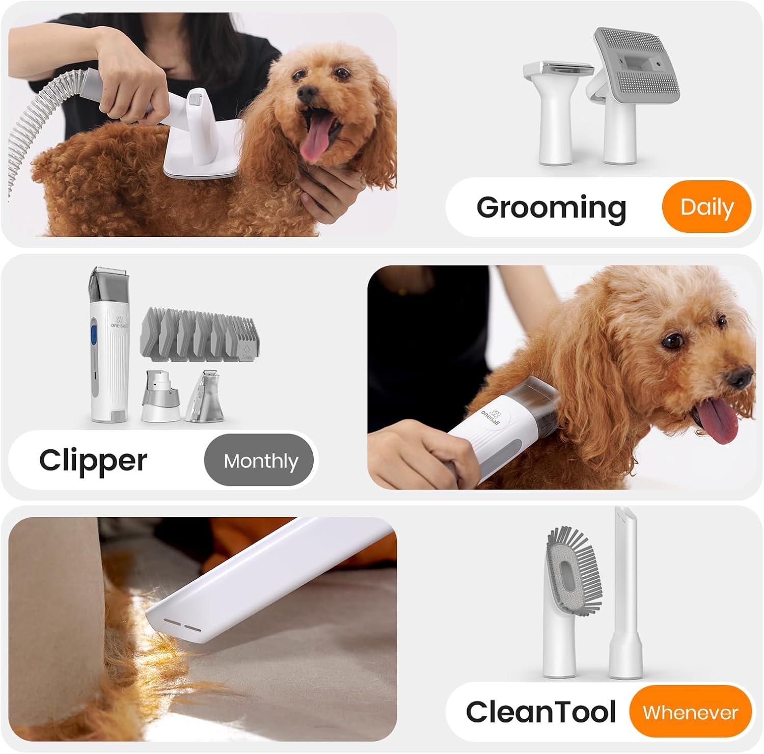 oneisall Dog Grooming Vacuum, Pet Grooming Vacuum with Clipper Nail Gr