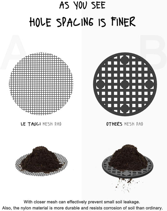 LE TAUCI Plant Pot Hole Mesh Pads, 2-Inch Round Flower Pot Drainage Covers, Prevent Soil Loss, Durable Reusable, Bonsai Bottom Grid Mat, Gardening Essentials, 50-Pack