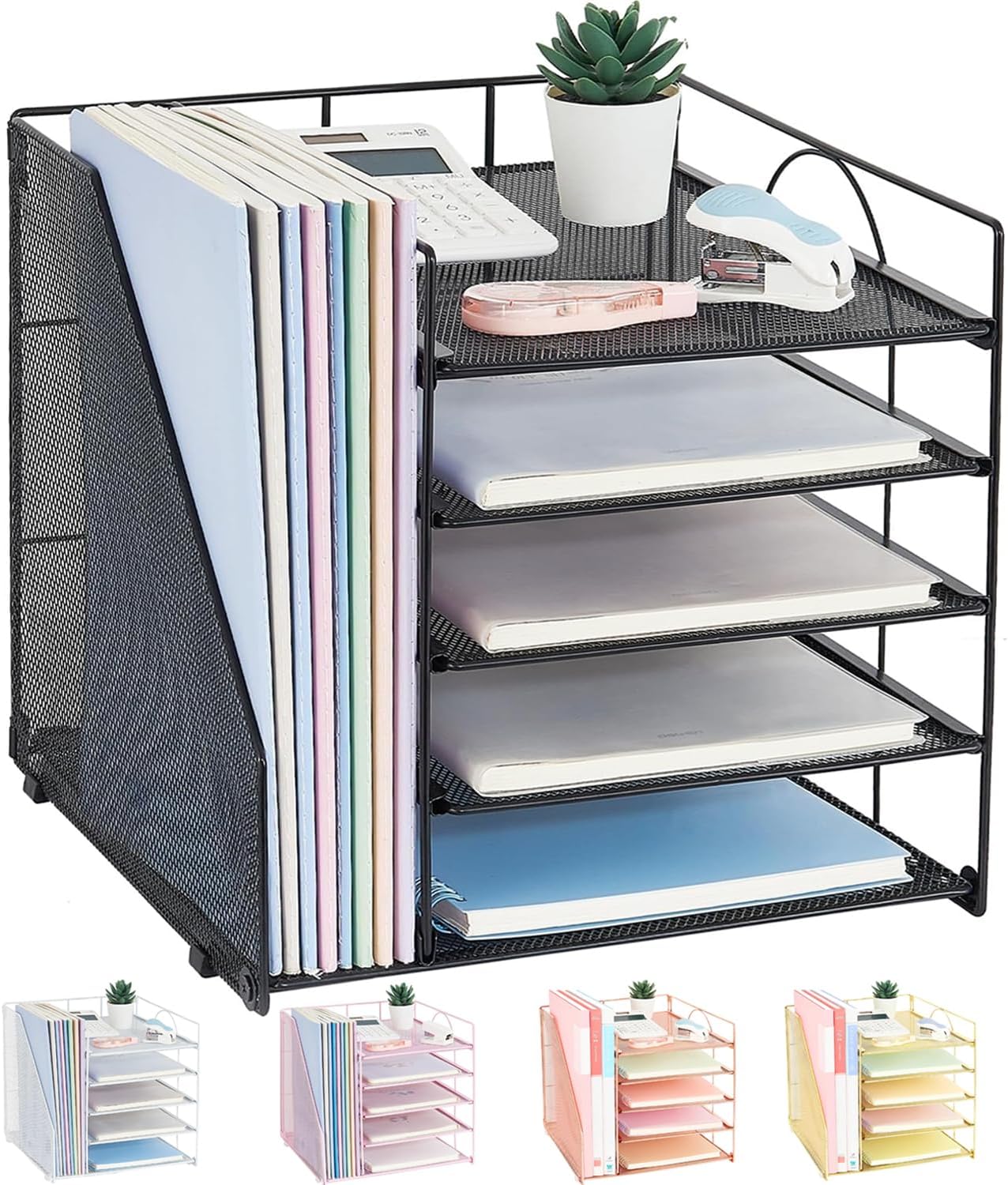 Desk Organizers and Accessories, 5-Tier Paper Letter Tray Organizer wi