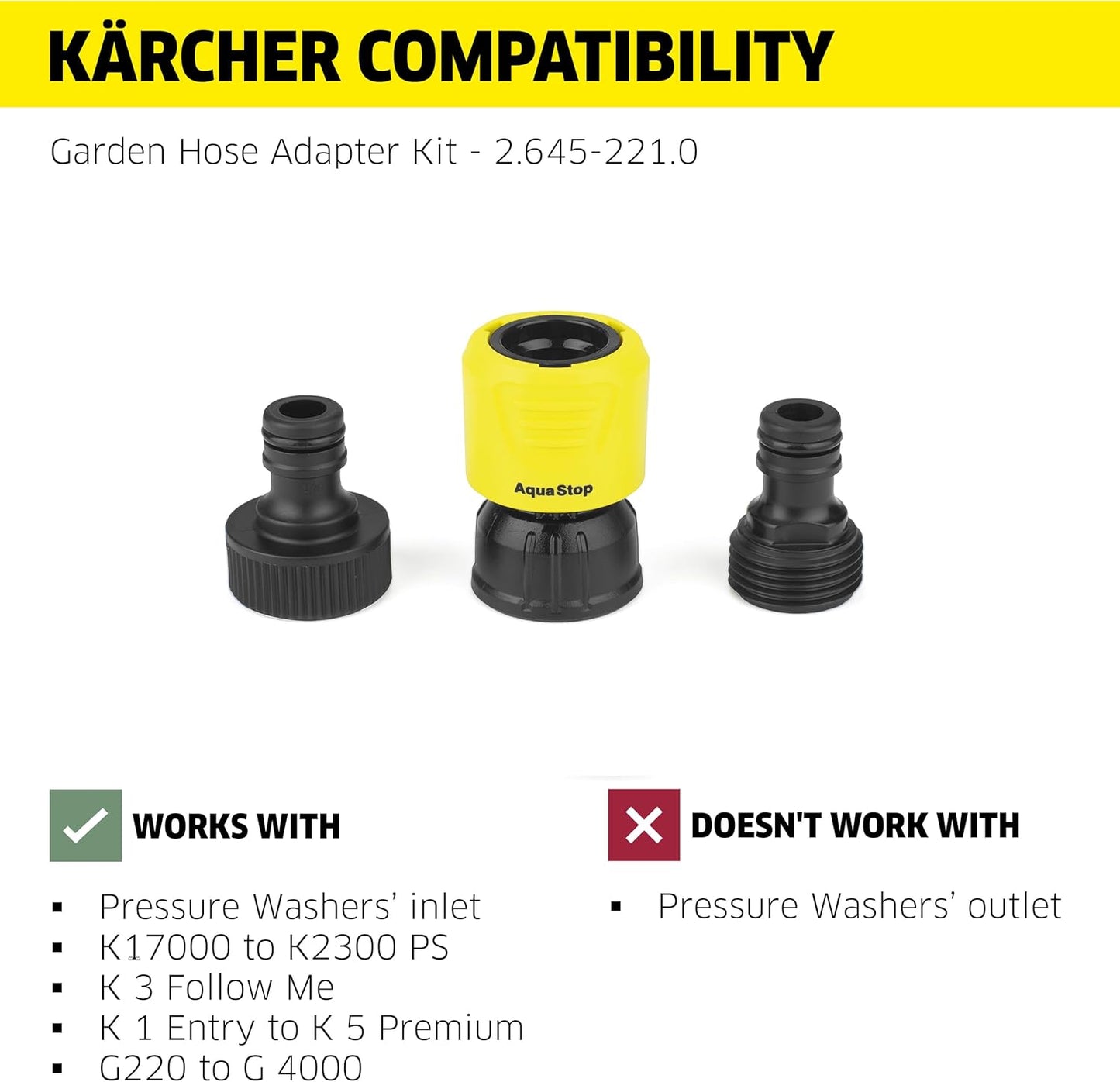 Kärcher Garden Hose Adapter Kit for Electric and Gas Pressure Washers, Quick Connect Fitting, Water Flow Regulating