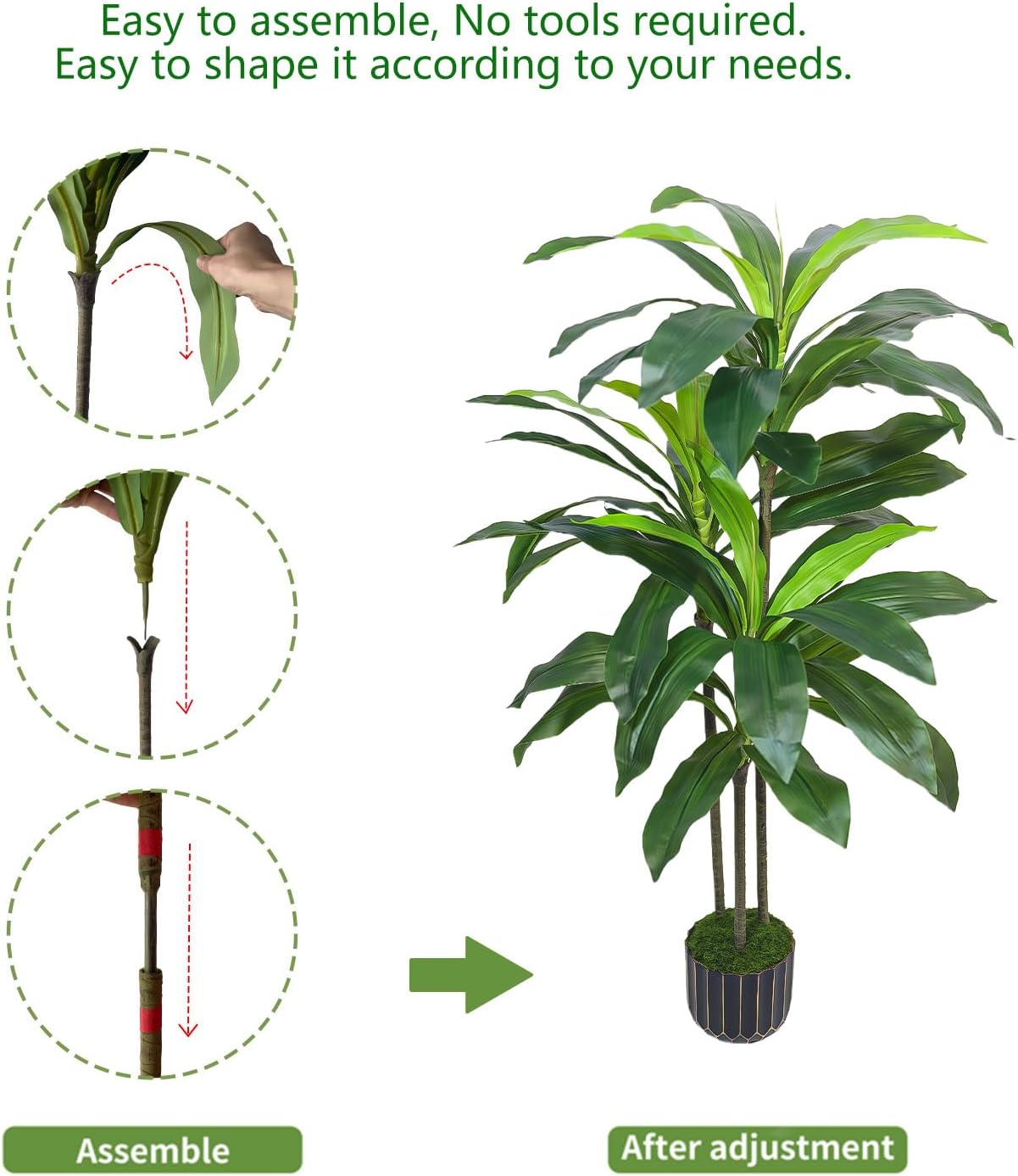 Artificial Dracaena Tree 48in - Fake Plants Tree with Black Planter - Faux Yucca Tree Tall with Lifelike Trunk and Leaves in Pot - Dracaena Artificial Plant for Home Office Living Room Fireplace Decor