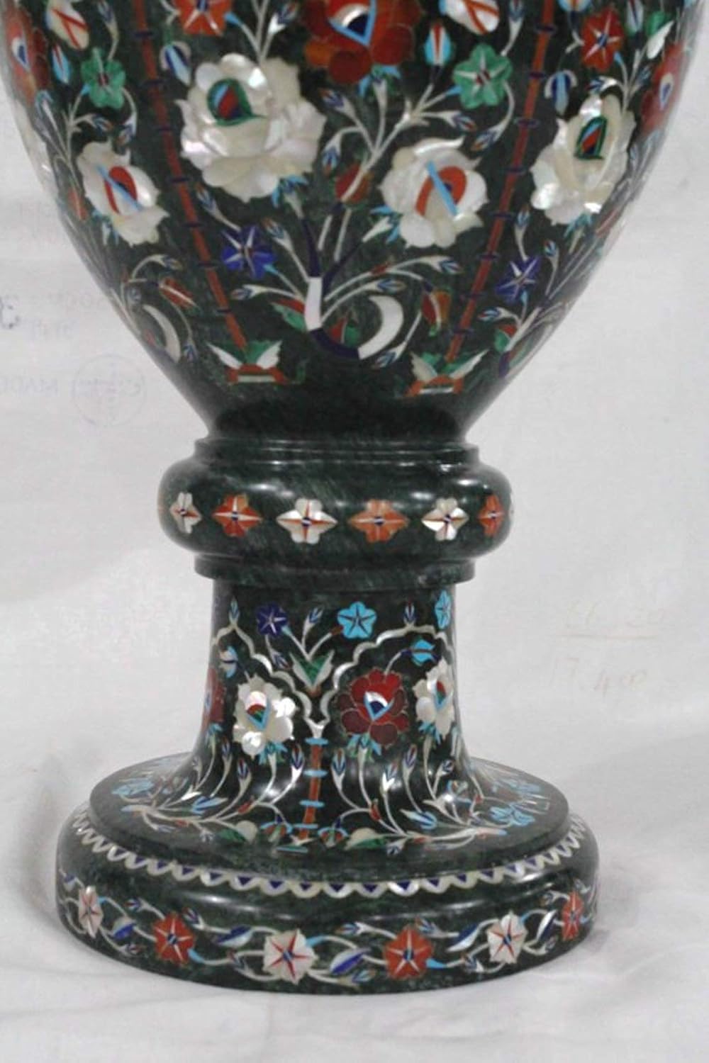 21 Inches Royal Look Green Marble Plant Stand for Bar and Hotel Decor Shiny Gemstone Inlay Work Flower Pot