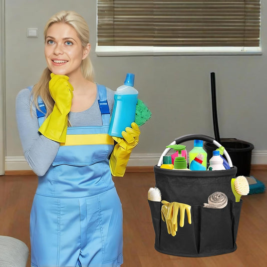 17L Cleaning Caddy with Handle, Garden Tool Organizers Bag, Cleaning Bucket Organiser, Foldable Gardening Bags Multi Pocket, Grey
