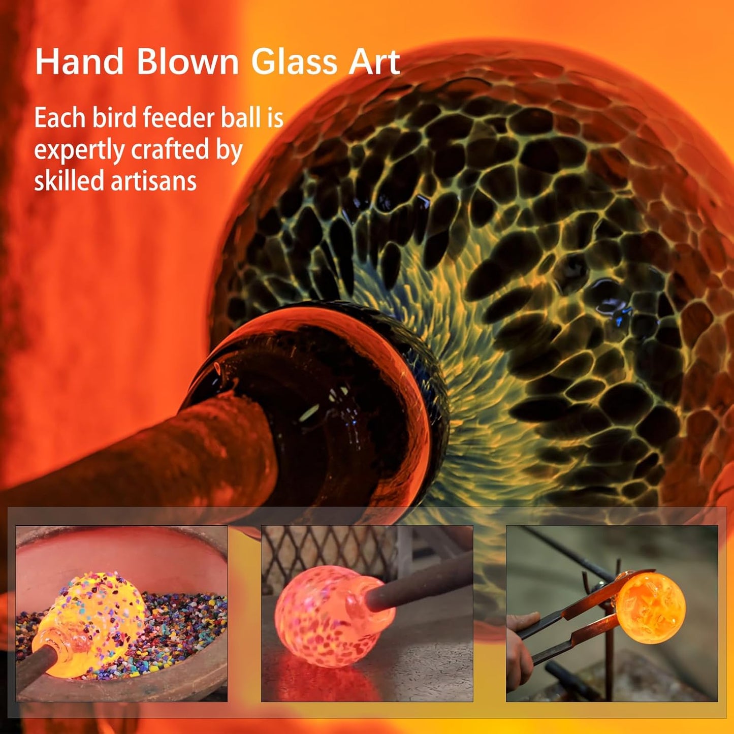 Window Hummingbird Feeder with Suction Cups,Hand-Blown Glass Hummingbi
