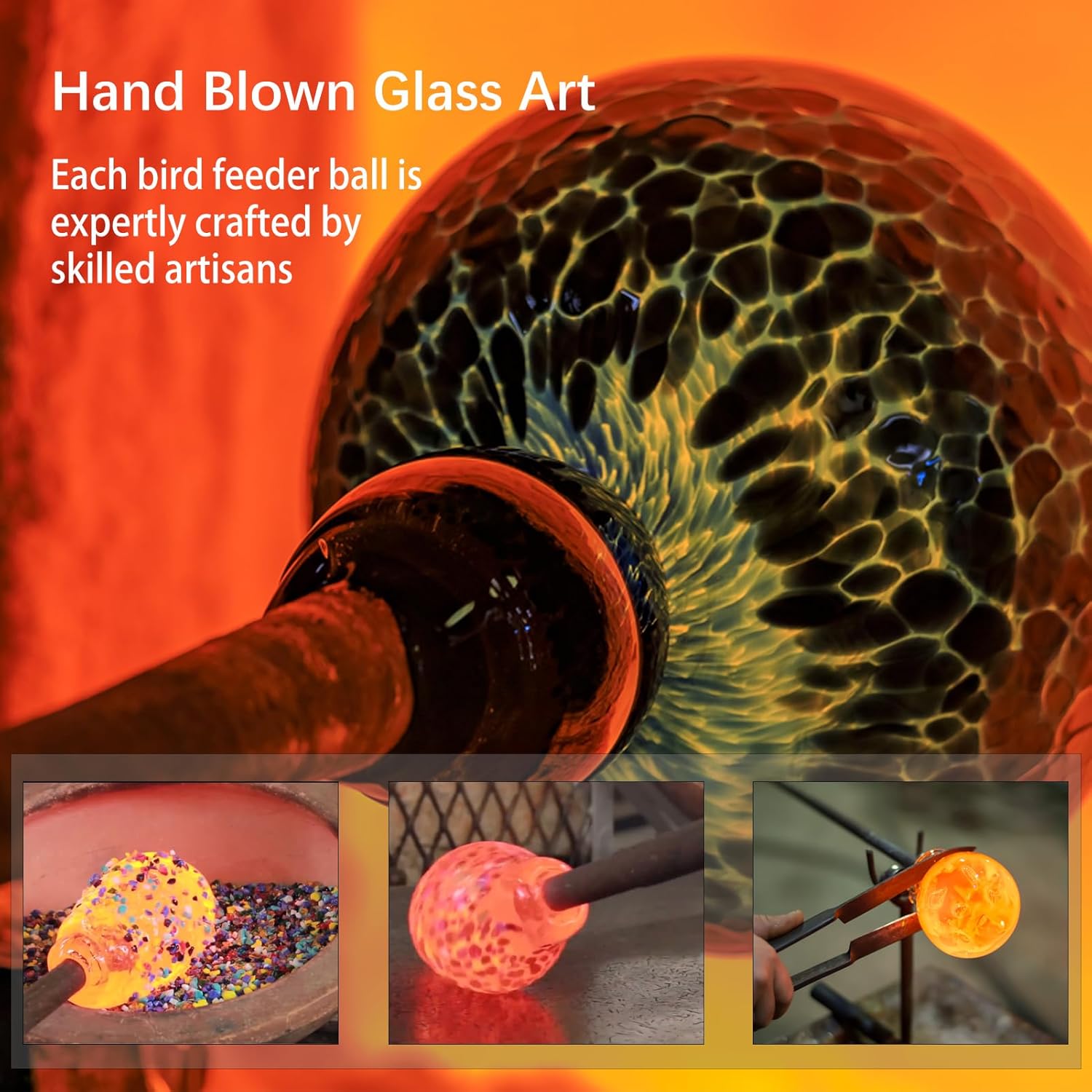 Window Hummingbird Feeder with Suction Cups,Hand-Blown Glass Hummingbi