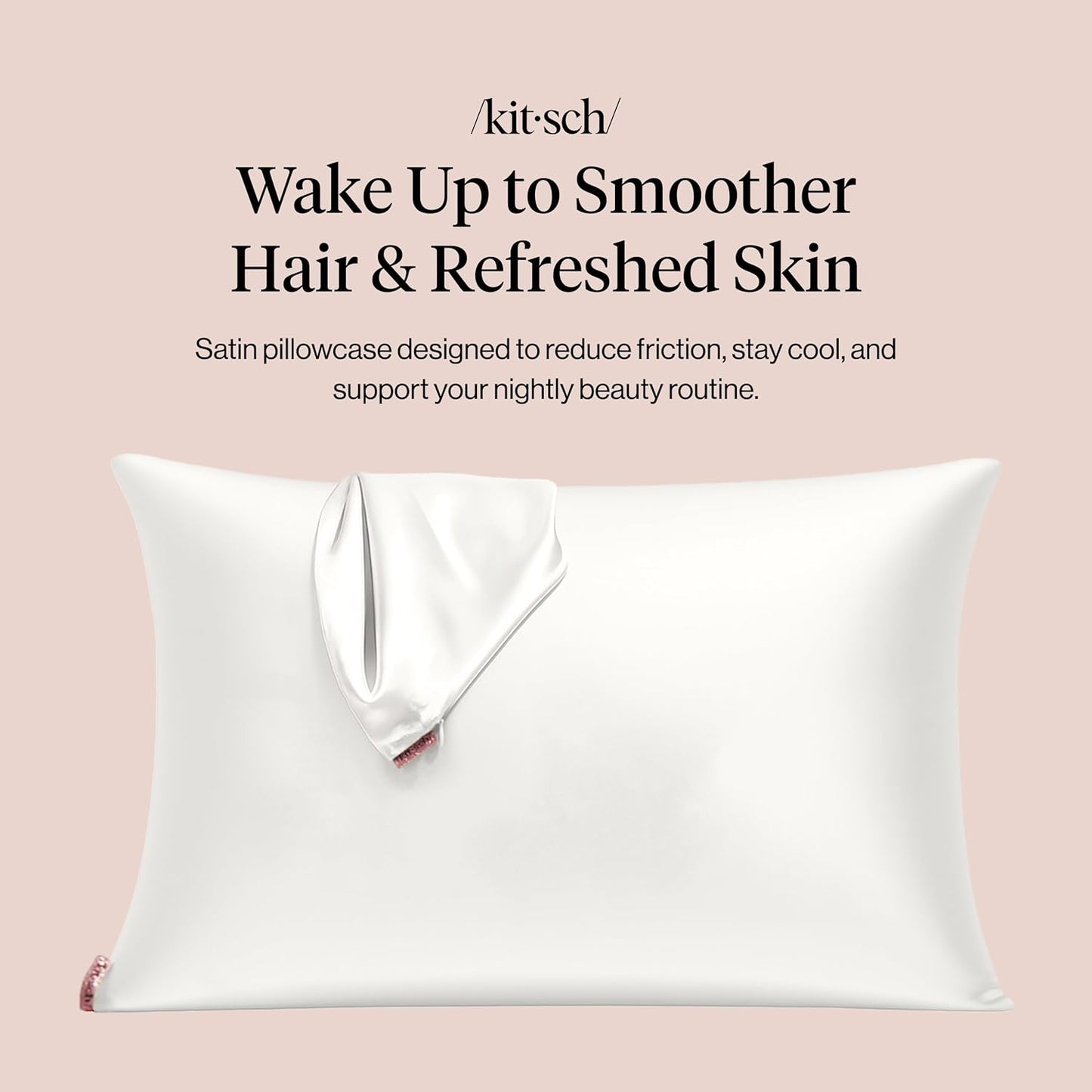 Kitsch Satin Pillowcase with Zipper for Hair & Skin - Softer Than Silk Pillow Cases, Smooth Cooling Satin Pillow Case, Wrinkle-Free, Machine Washable - Pillow Cases Standard Size (19x26) - Ivory