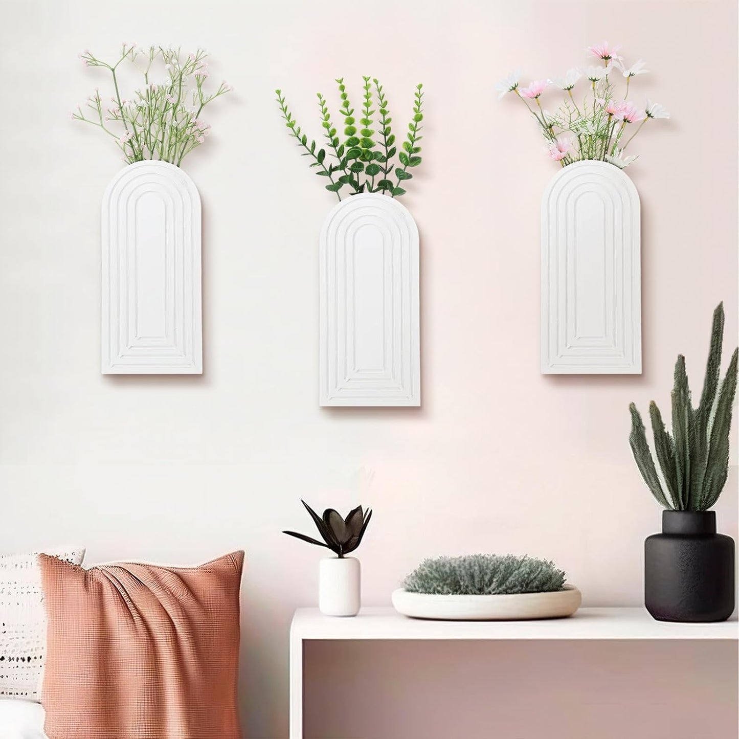 3 Pcs Wooden Wall Planter for Indoor Plants White Hanging Planter for Dried Flowers and Artificial Greenery Plants Farmhouse Wall Pocket Vase Decor for Bedroom Living Room Bathroom