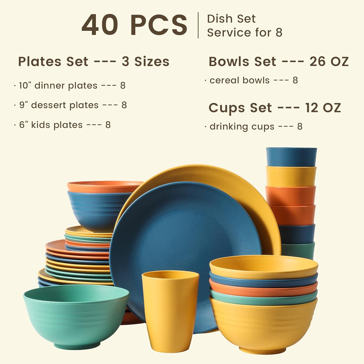 Homienly 40-Piece Premium Wheat Straw Dinnerware Sets, Service for 8, 