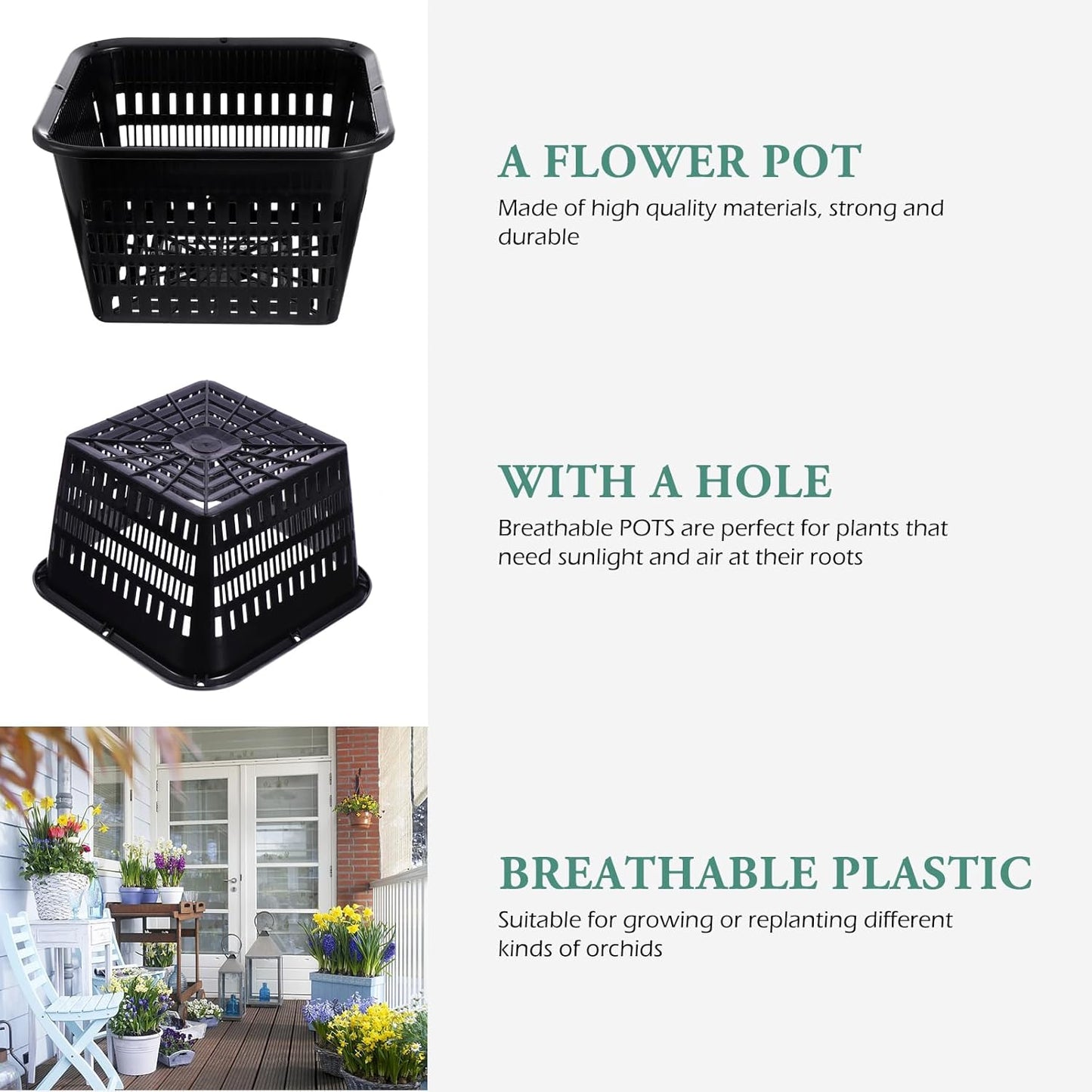Cabilock 5-Pack Octagon Orchid Pots 7.07 Inch Root Control Planters with Drainage Holes Thick Breathable Plastic for Indoor Outdoor Gardening