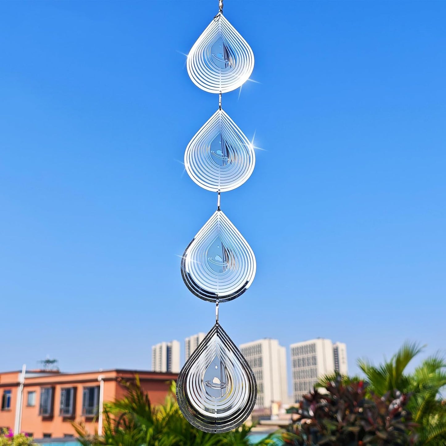 Water Droplets Bird Scare Discs Set-Highly Reflective Double-Sided Bird Reflectors, Extra Sparkly Metal Wind Spinner Outdoor Garden Decor, Decorations to Scare Away Yard Birds