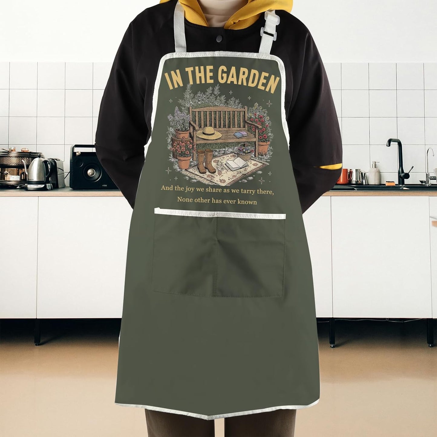 WCGXKO In the Garden Kitchen Apron Vintage Christian Hymn Gift Faith Base Gift for Plant Lover