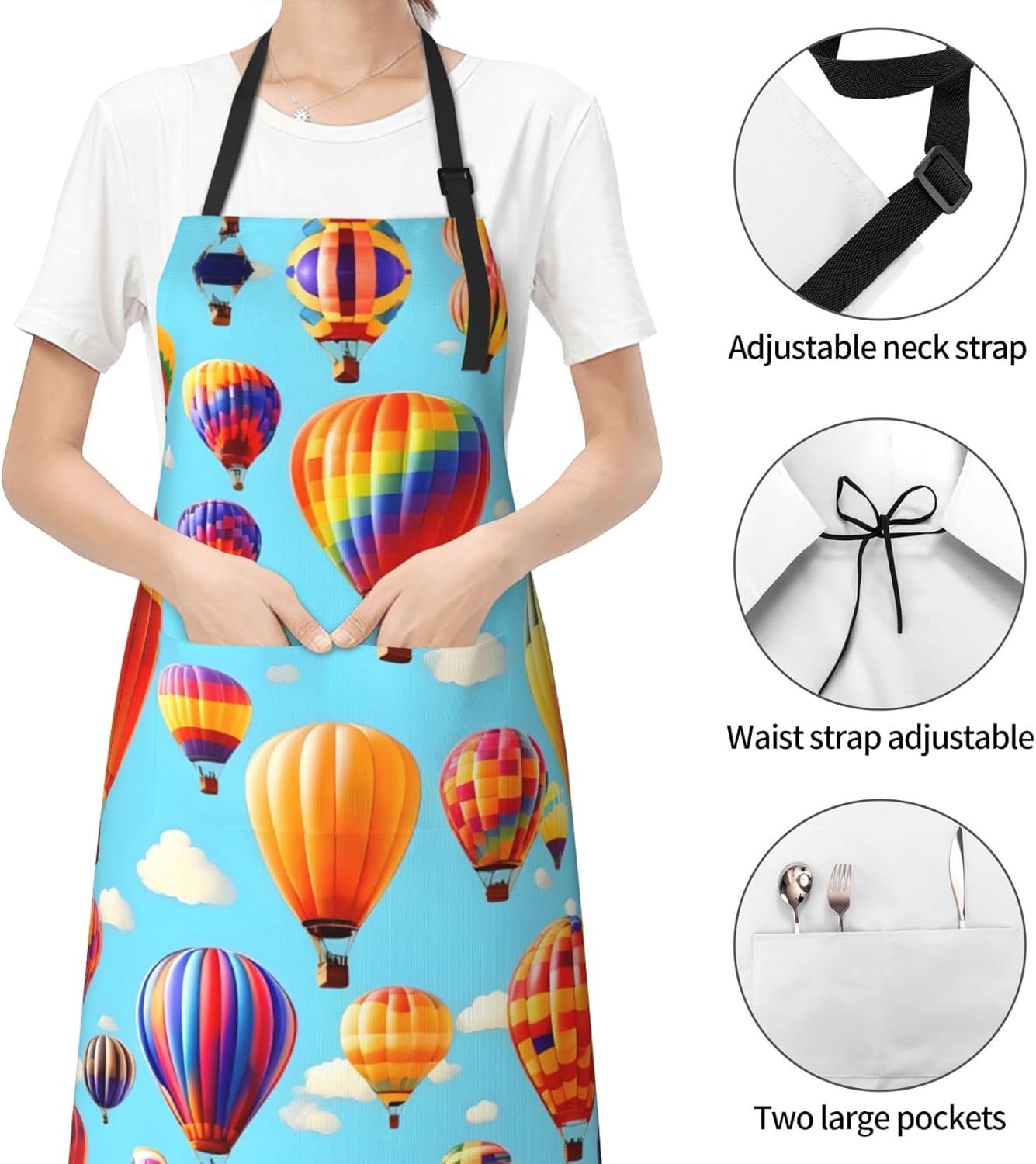 Hot Air Balloons print Waterproof apron with pocket adjustable cooking apron for adult kitchen bibs to bake