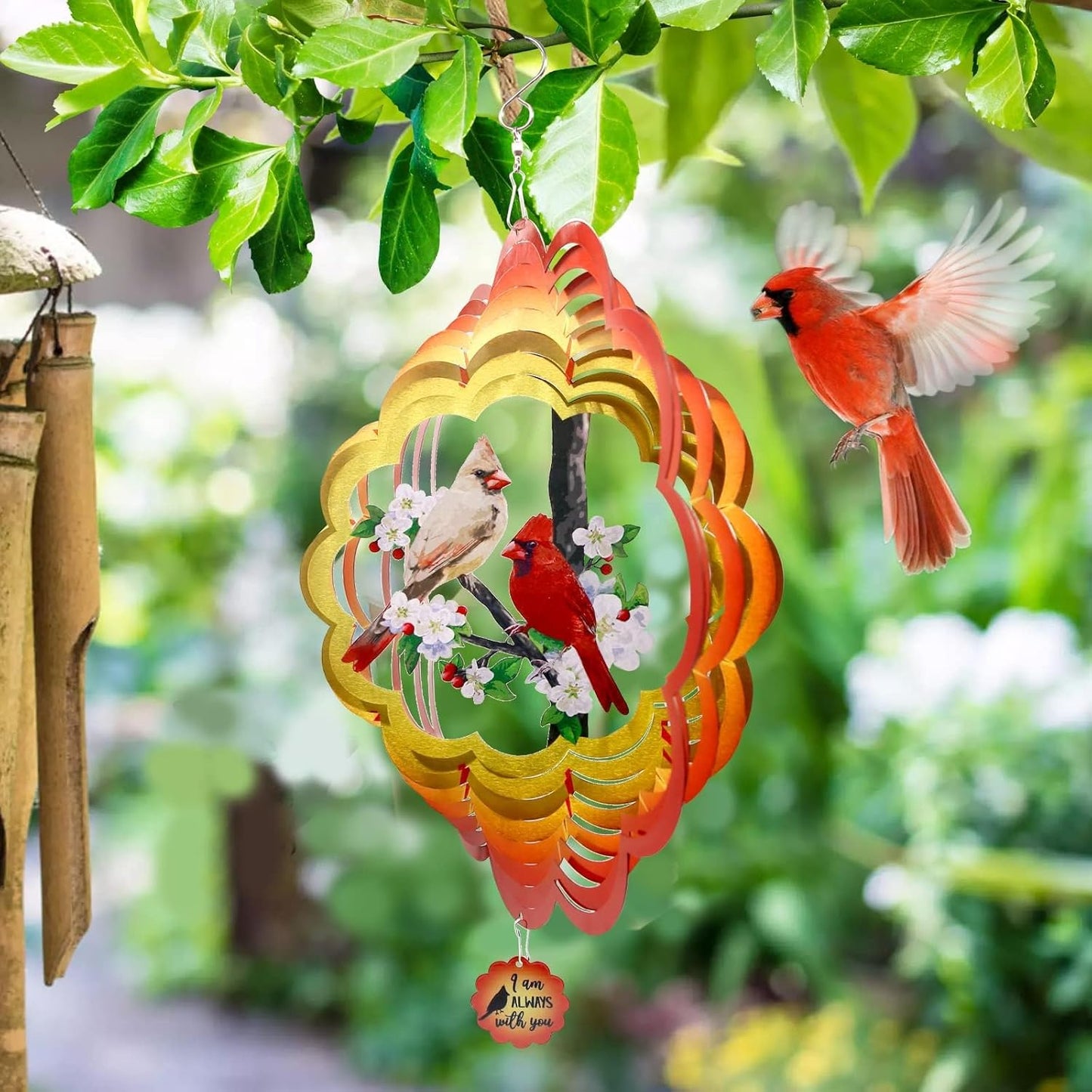 Tuitessine Red Cardinal Birds 3D Metal Wind Spinner, Stainless Steel Outdoor Garden Decor, Patio Lawn Yard Ornament, Gift for Bird Lovers