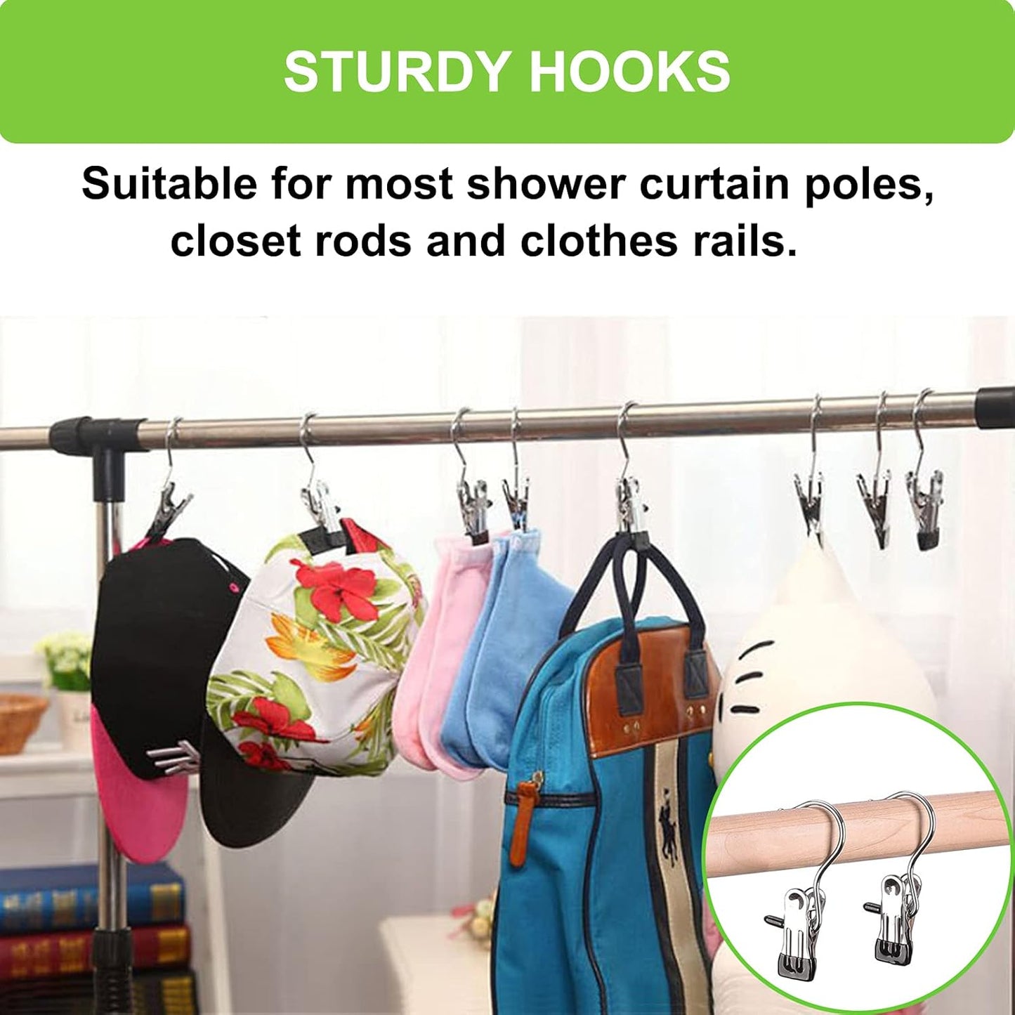 Boot Hangers Clips, 16 Pack Laundry Hooks Hanging Clips Clothes Pins Closet Hanger Organizer Clamps Socks Towel Clips Heavy Duty Clothespins Bulk Hanger Clips for Closet Travel Pants Socks Handbags