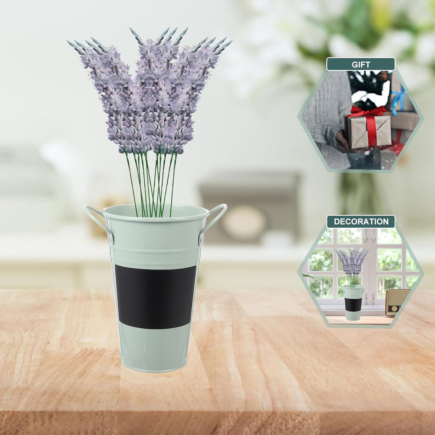 Milisten Iron Flower Pot with Small Chalkboard Light Blue Retro Garden