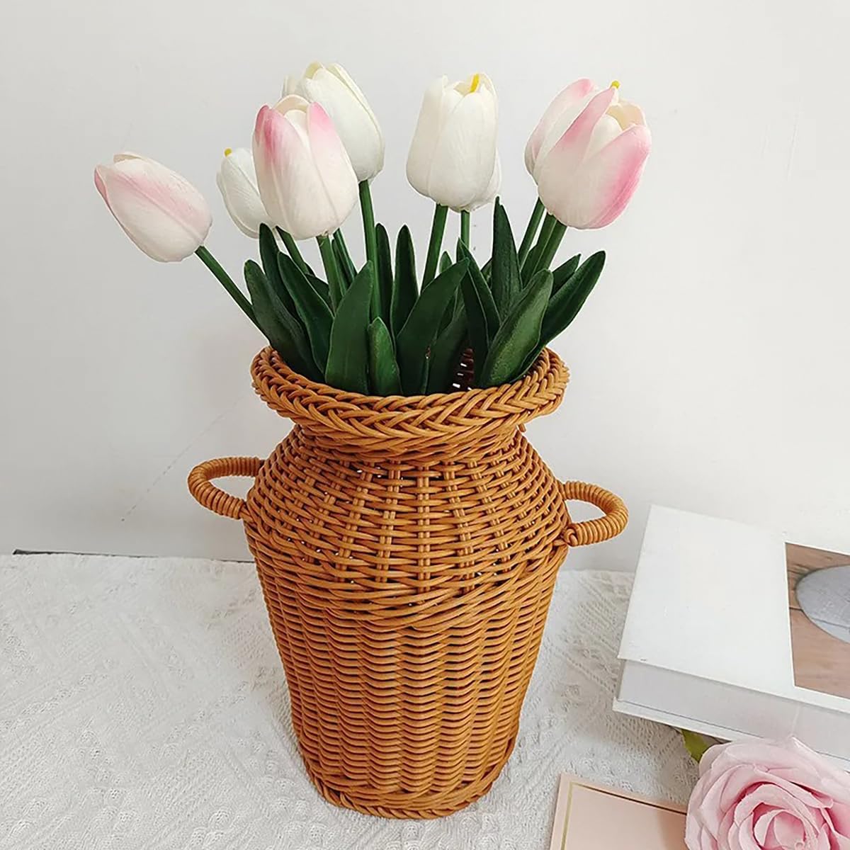 Rattan Flower Basket, Decorative Classic Woven Planter Basket with Han