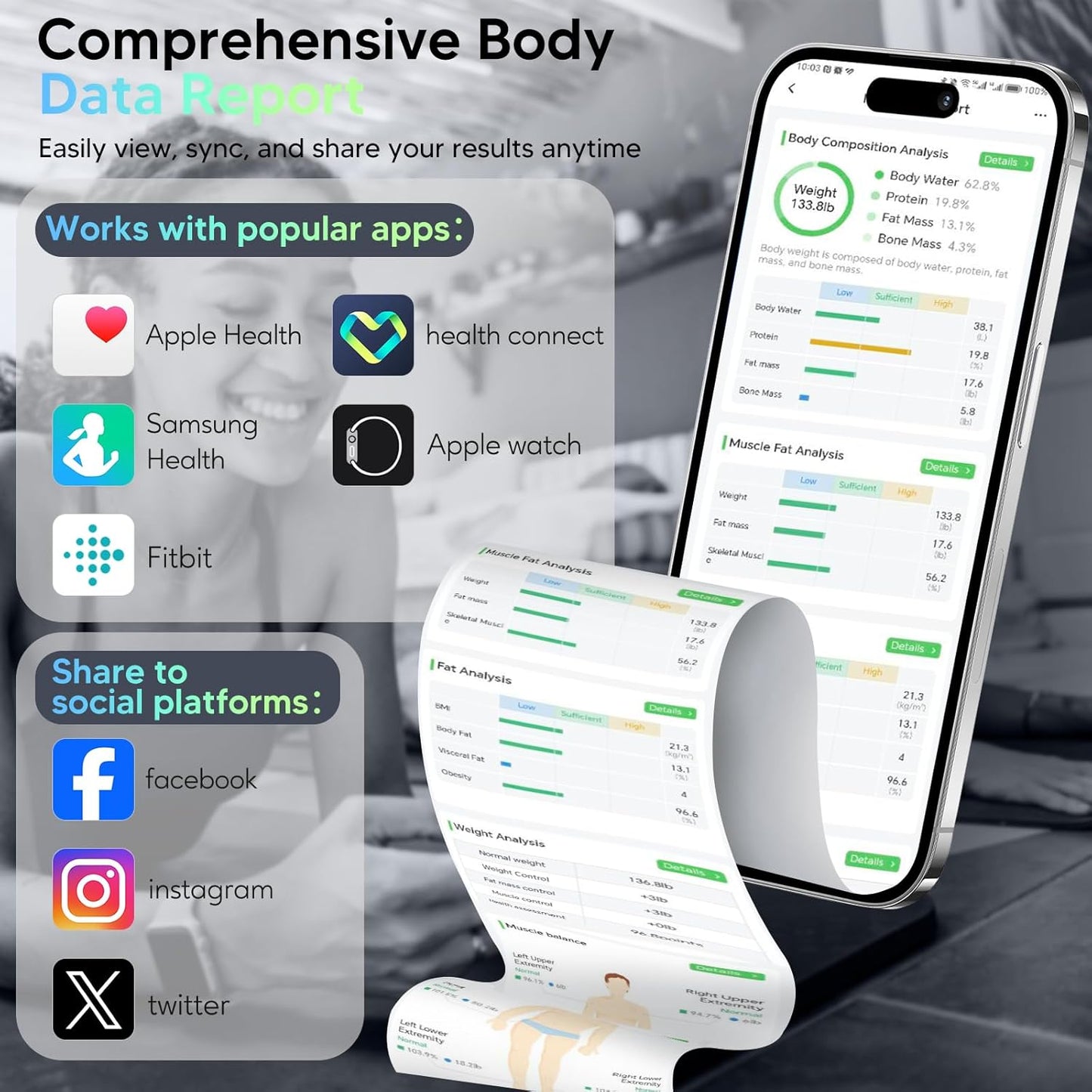 arboleaf Scale for Body Weight, Smart Scale with BMI, Body Fat, Muscle Mass, Upgrade 50+ Metrics Full Body Composition Analyzer, 8-Electrode High Precision Digital Bathroom Scale, Bluetooth Sync