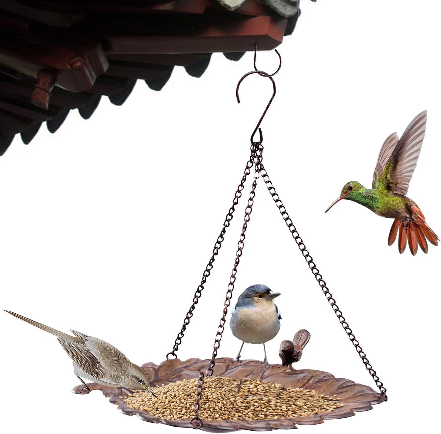 Hanging Bird Bath Feeder, Metal Hanging Bird Feeder Leaf Design, Rust Proof Birdbath Birdfeeder for Outdoor Garden Yard Decoration