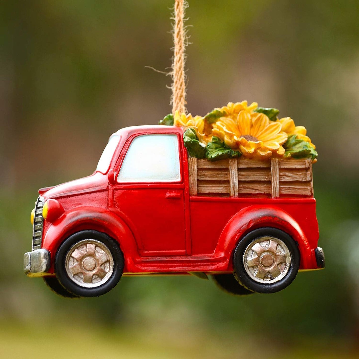 Polystone Resin Bird House Outdoor Garden Bird House, Red Truck with Flowers