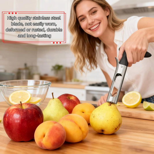 Premium Stainless Steel Apple Corer, Professional Fruit Core Remover Tool with Ergonomic Black Handle, Serrated Blades for Apples, Pears, Peaches, Plums, Easy Use & Clean (Black)