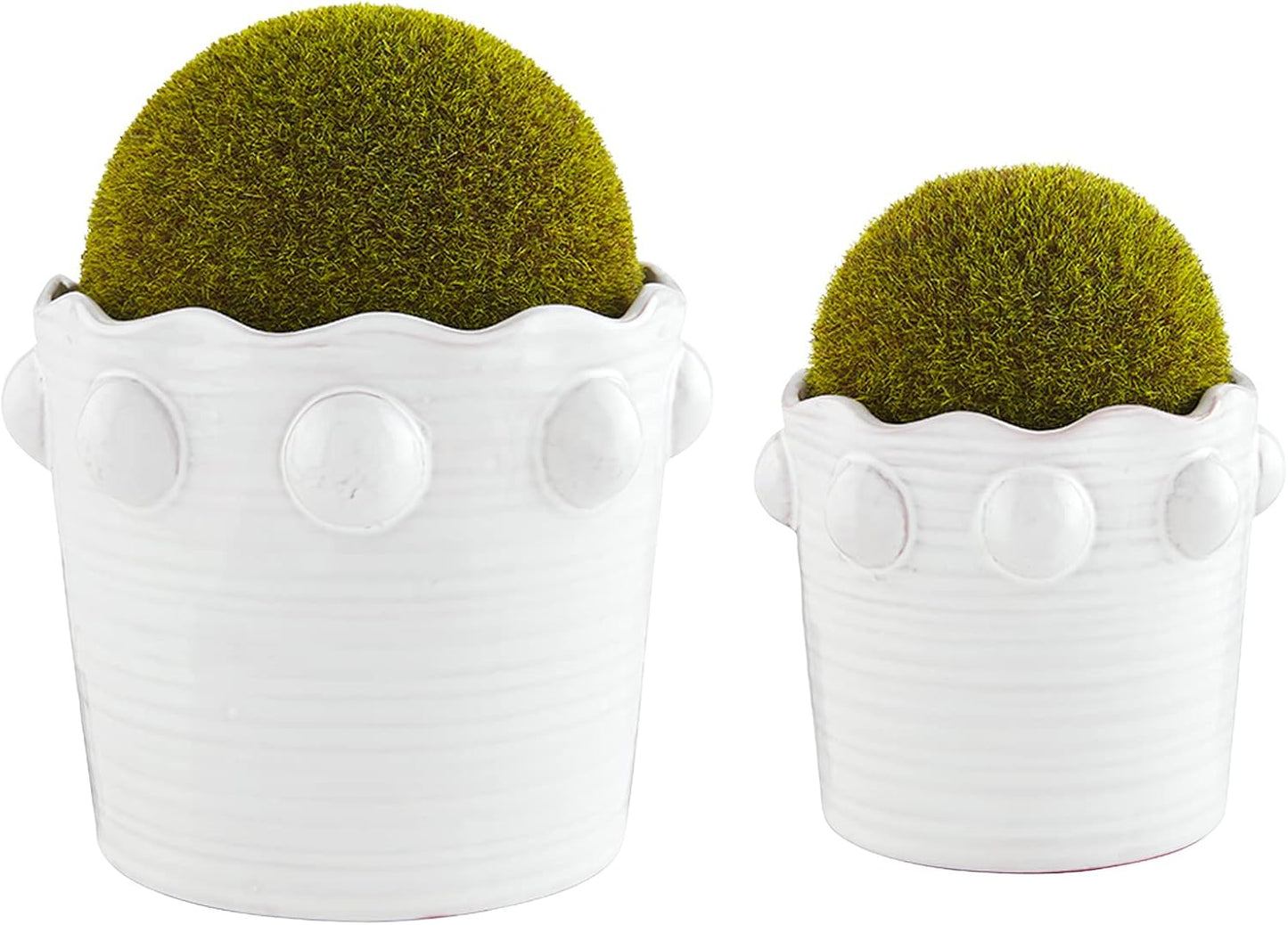 Mud Pie Beaded Faux Moss Pot, Large, 6.25" x 6.5" Dia