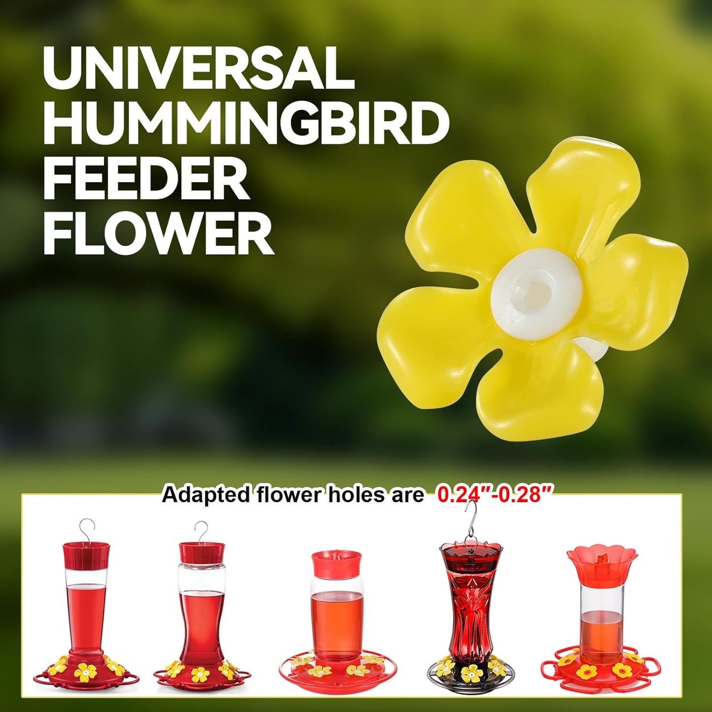 30 Pack Hummingbird Feeder Replacement Flowers, Bee-Proof Plastic Yellow Blossoms, Fits 0.24"-0.28" Feeder Holes, with 2 Cleaning Brushes for Easy Cleaning