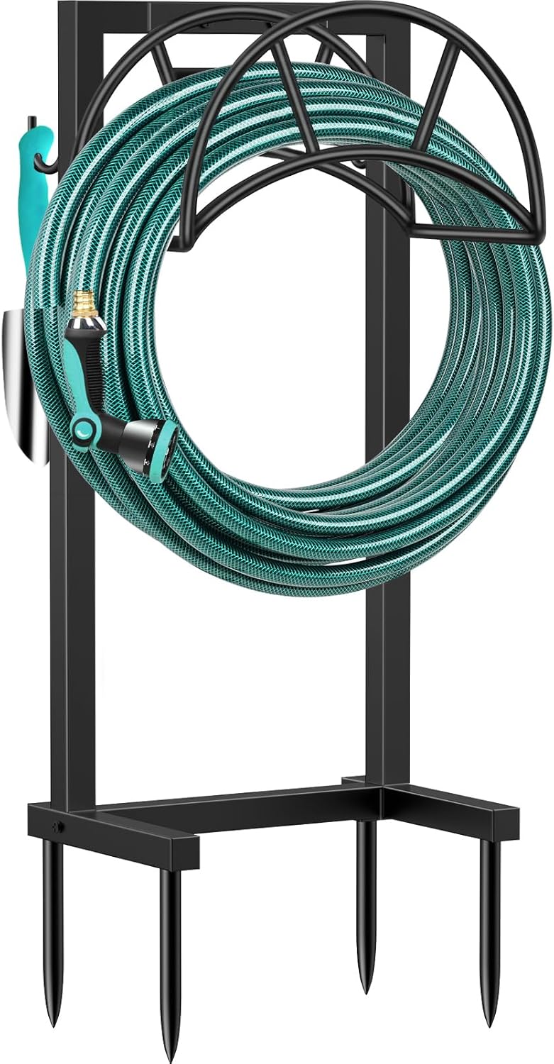 TomCare Garden Hose Holder 4 Spikes Garden Hose Reel Hose Stand Upgrad