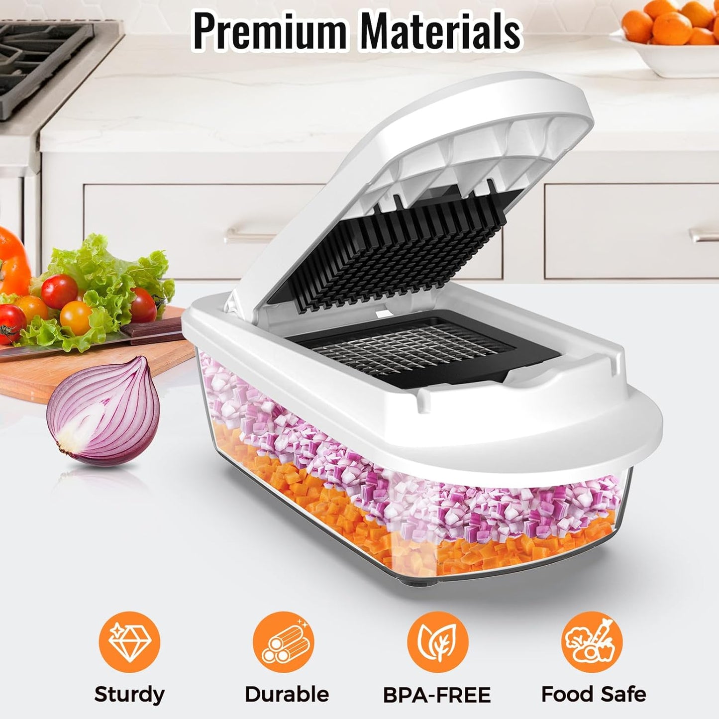 8 Blade All-in-1 Vegetable Chopper Mandoline Slicer with Container, Fo