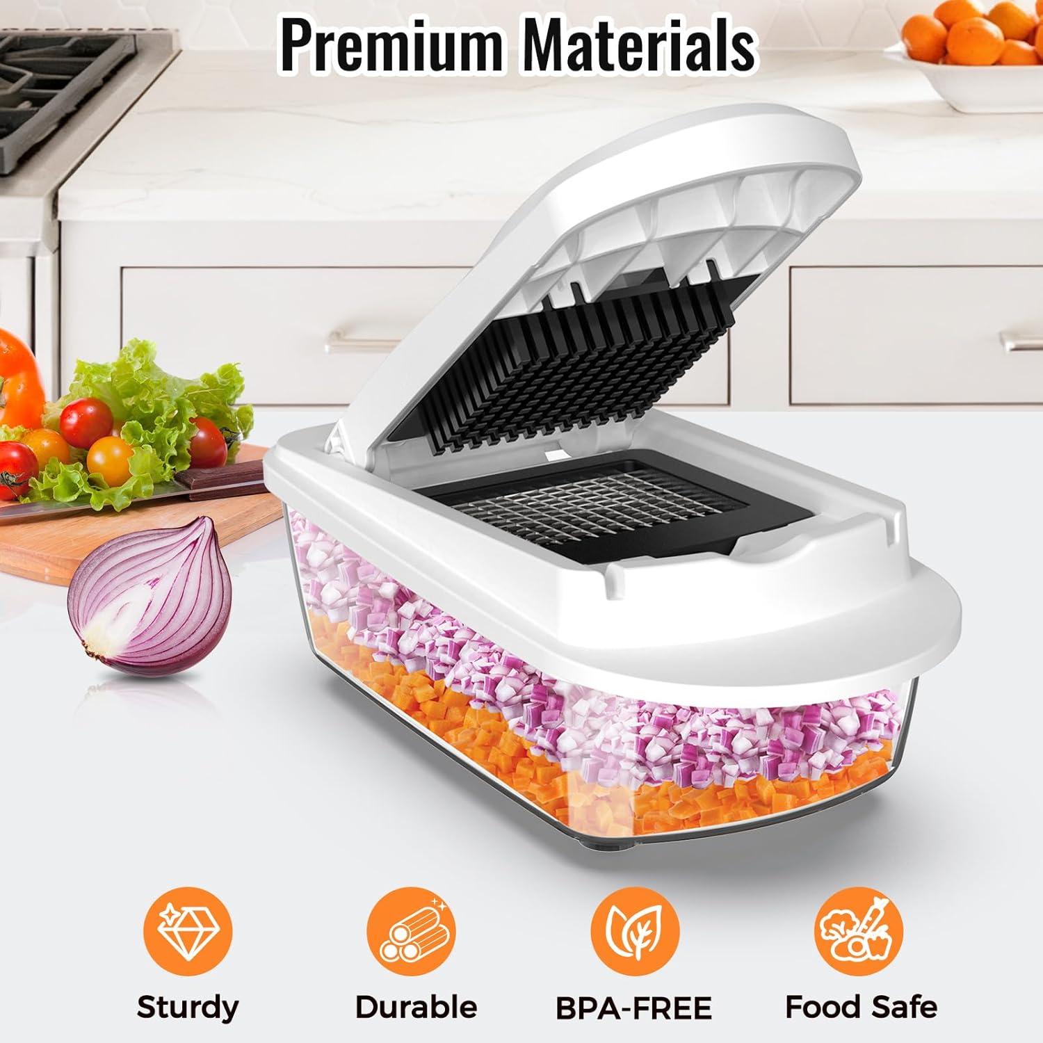 8 Blade All-in-1 Vegetable Chopper Mandoline Slicer with Container, Fo
