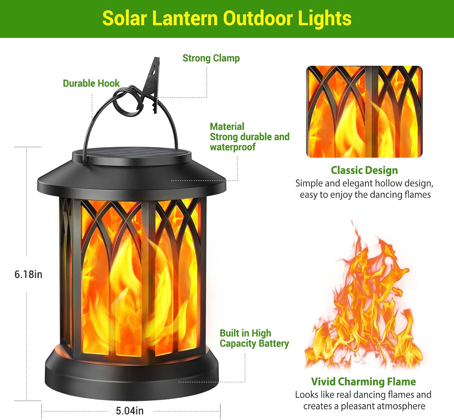 KOOPER 4 Pack Solar Lantern Outdoor Lights, Upgraded Flickering Flame 