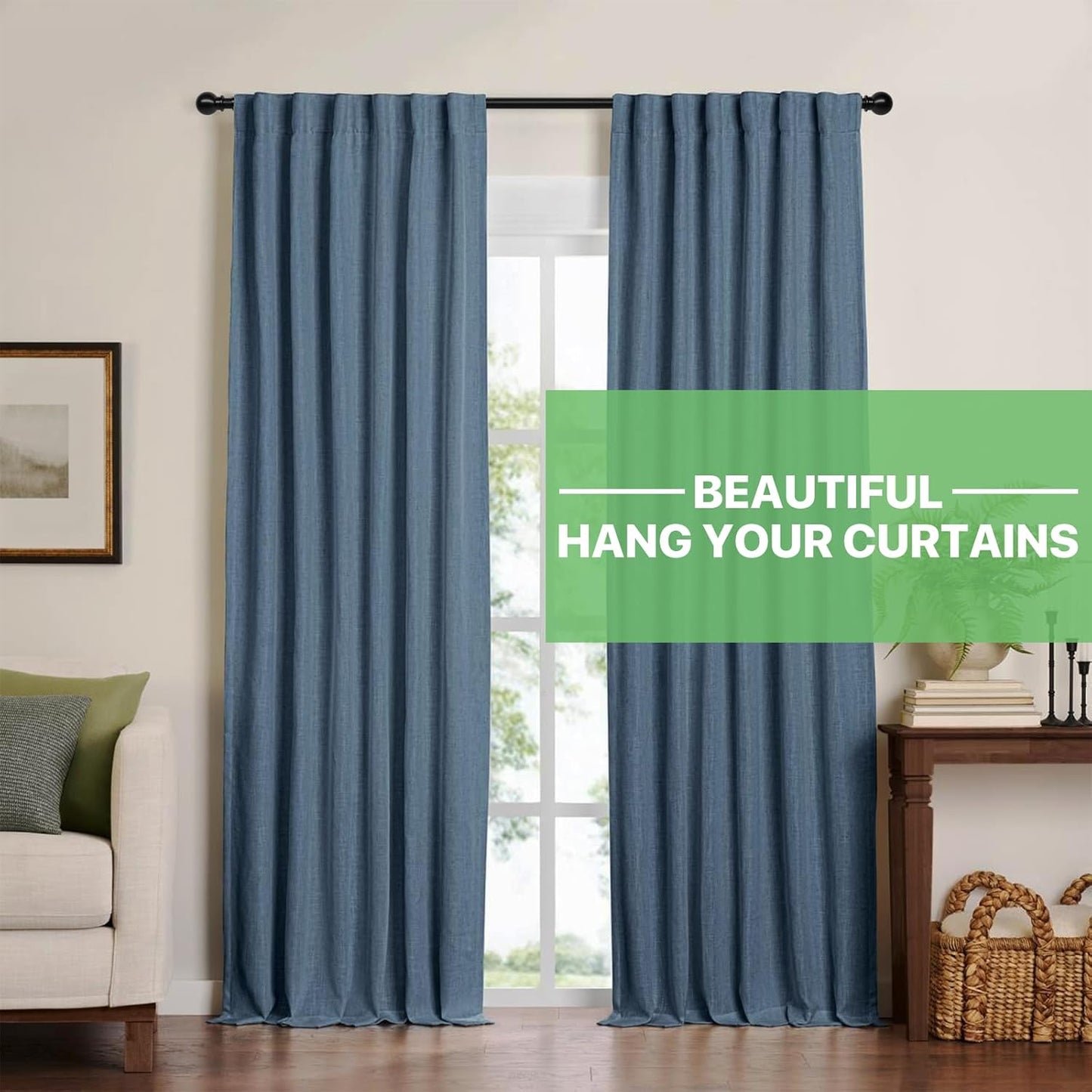 Curtain Rods for Windows 28 to 48 inch, 5/8 inch Black Curtain Rod Set with Brackets, Splicing Adjustable Metal Drapery Rod for Bedroom, Kitchen, Living Room, Matte Black